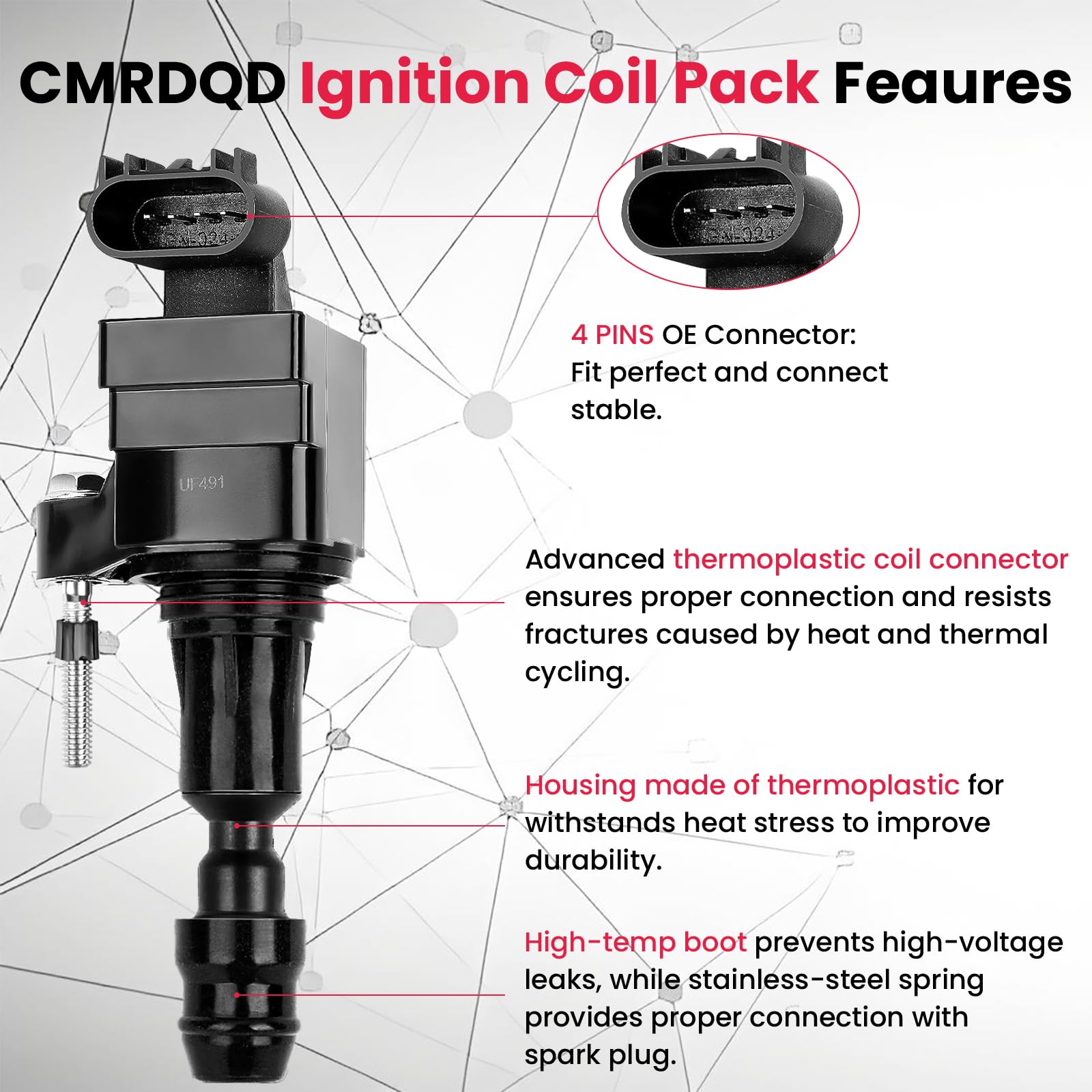 High-Performance UF491 Double Iridium Spark Plugs & Ignition Coil Pack Set of 4 - Compatible with Buick, Chevy Cobalt, Equinox, Malibu, Orlando HHR, GMC Terrain, Pontiac G5/G6, Saturn - Replaces D522C, 12638824, C1552 - Perfect for Engine Tune-Ups & Performance Upgrades
