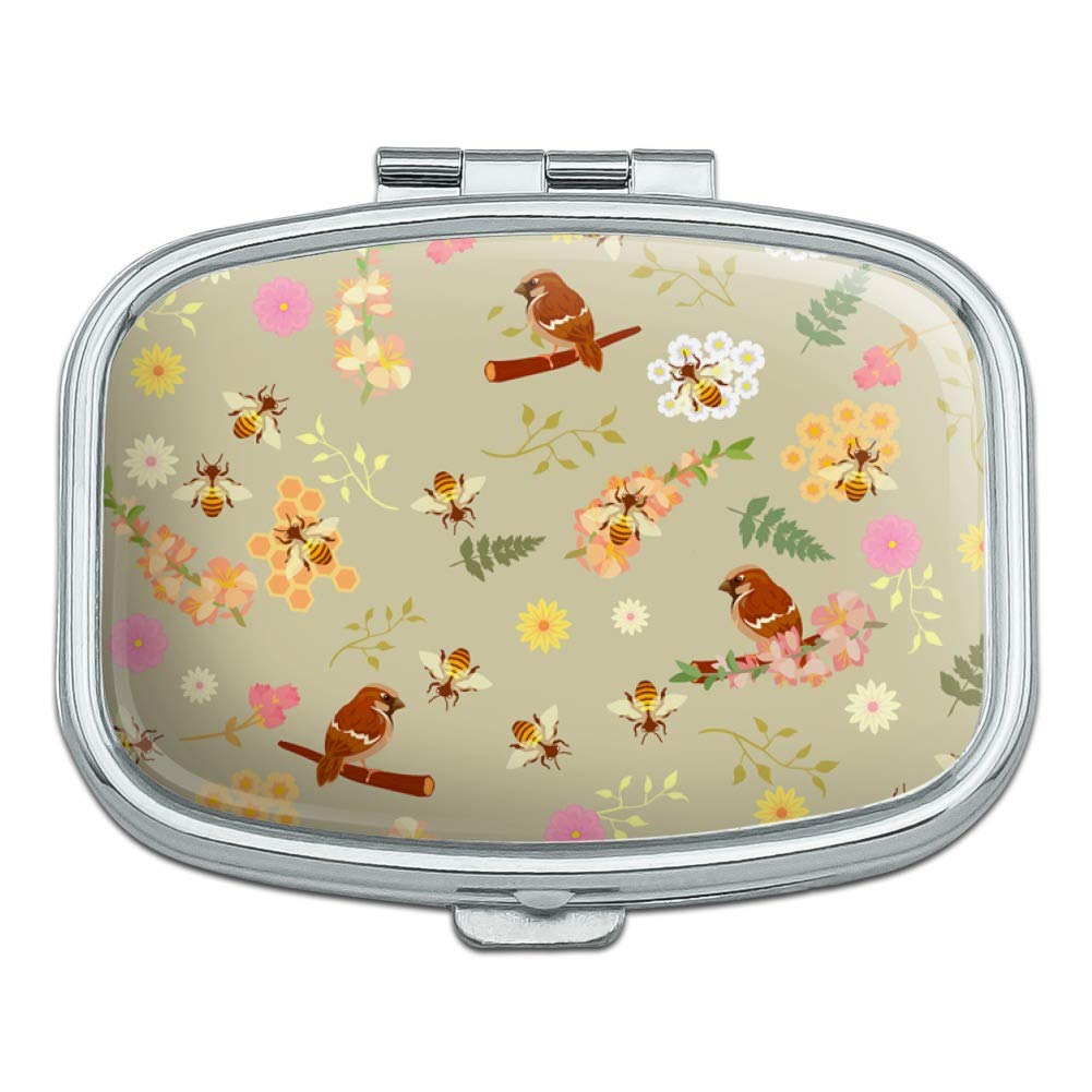 Stylish Birds and Bees Pattern Rectangle Pill Case - Perfect for Organizing Vitamins, Jewelry & Small Trinkets | Great Gift Box for Travel, Home & Office Use