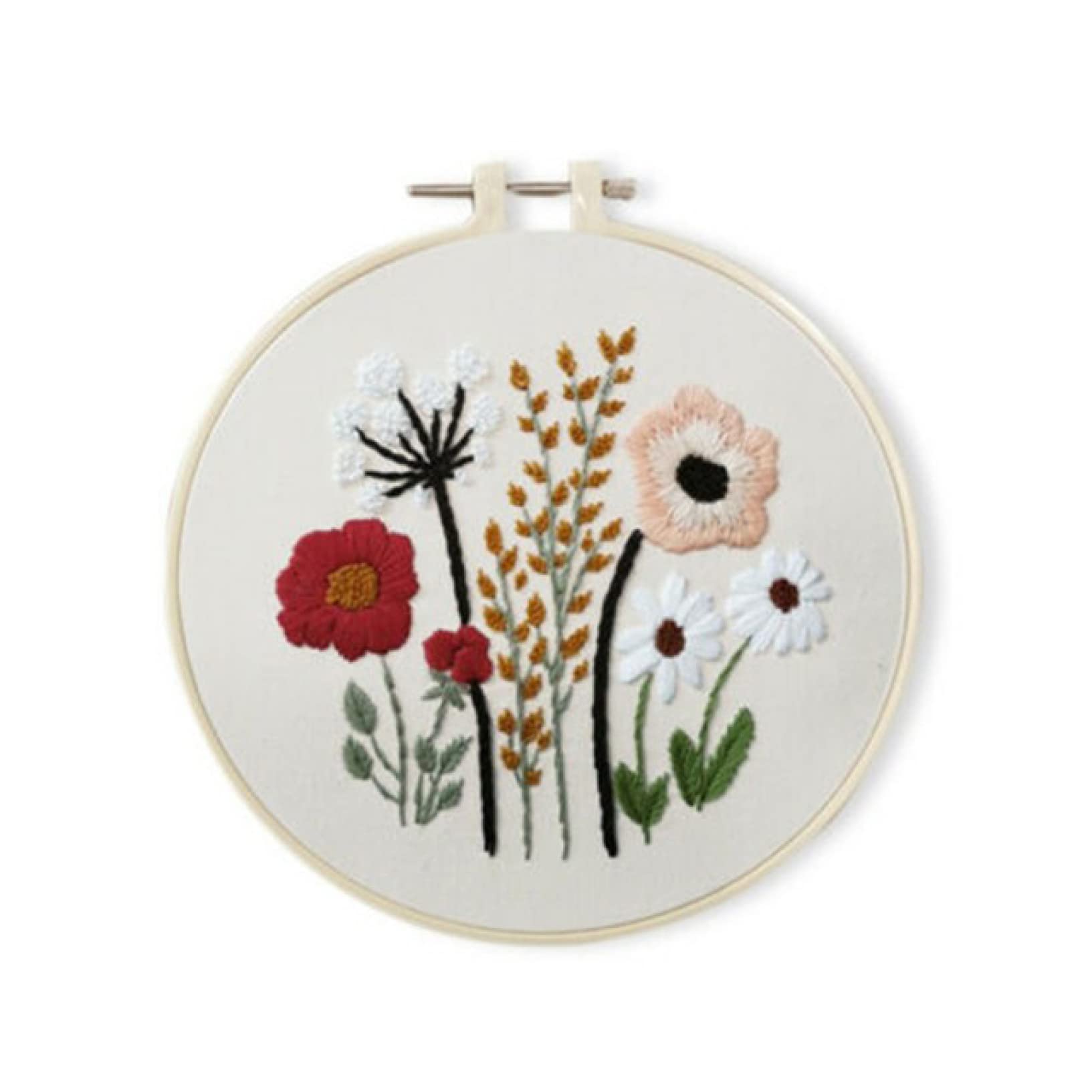 **Beginner Embroidery Kit for Adults - Complete Starter Needlework Set with Flowers & Plants Design, Bamboo Hoop, Thread Floss - DIY Handmade Craft for Home Decor, Gifts & Relaxation**
