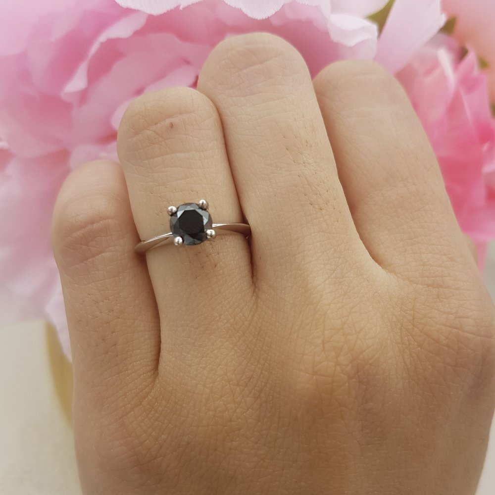 Dazzlingrock Sterling Silver Round Black Diamond Solitaire Engagement Ring for Women - Perfect for Bridal, Wedding, and Anniversary Gifts