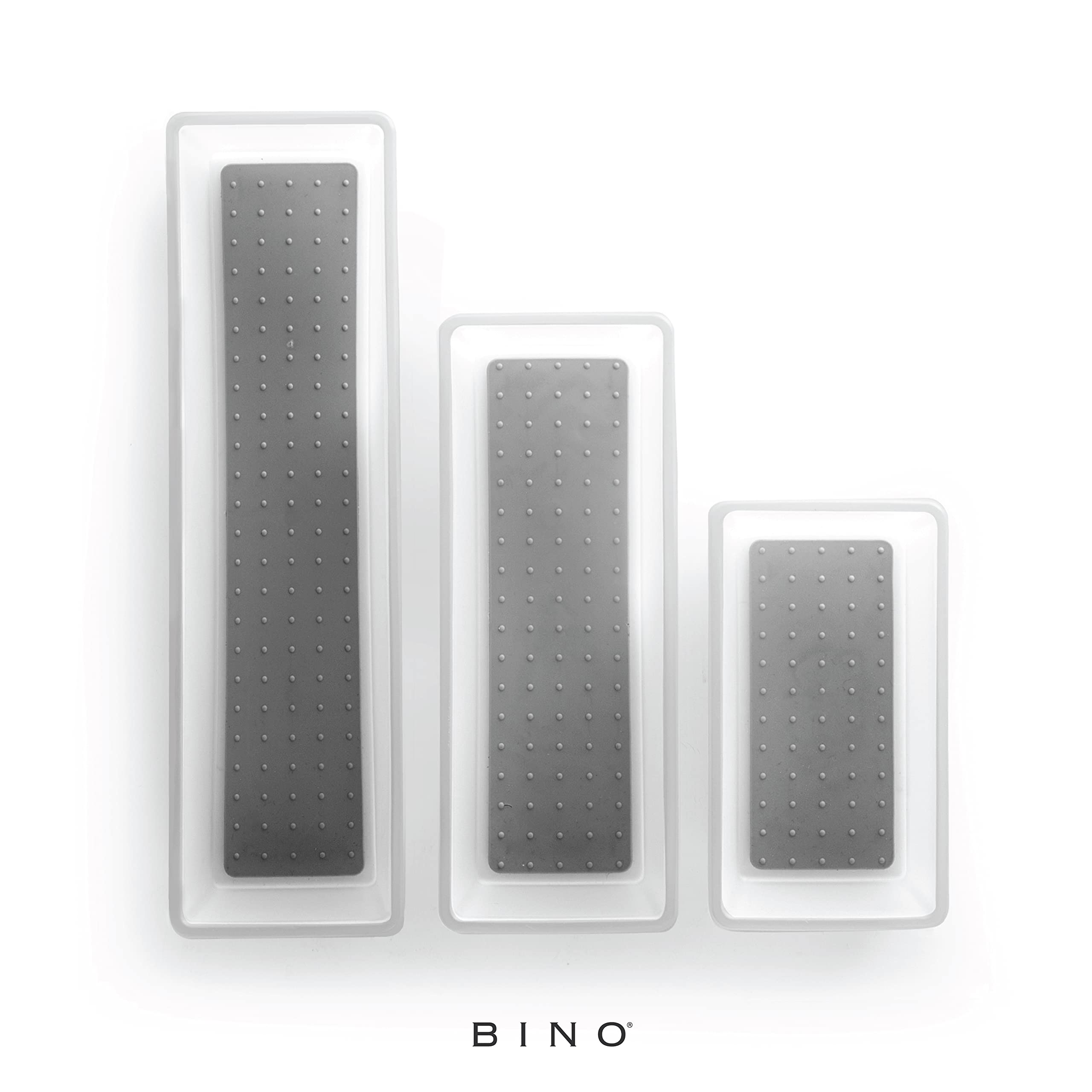 BINO 3-Piece Small Drawer Organizer Set with Non-Slip Base - Frosted Modular Storage Bins for Desk, Vanity & Bathroom | Soft-Grip Lining & BPA-Free | Perfect for Office Supplies, Makeup & Jewelry Organization