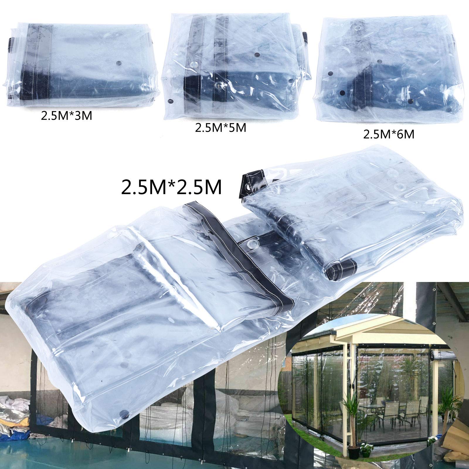 Commercial Grade Waterproof Clear Vinyl Awning Canopy - 8x8 Feet (2.5x2.5m) Roll-Up Patio Enclosure for Tents, Awnings & Canopies - Black - Perfect for Outdoor Dining, Backyard Shade & Event Cover