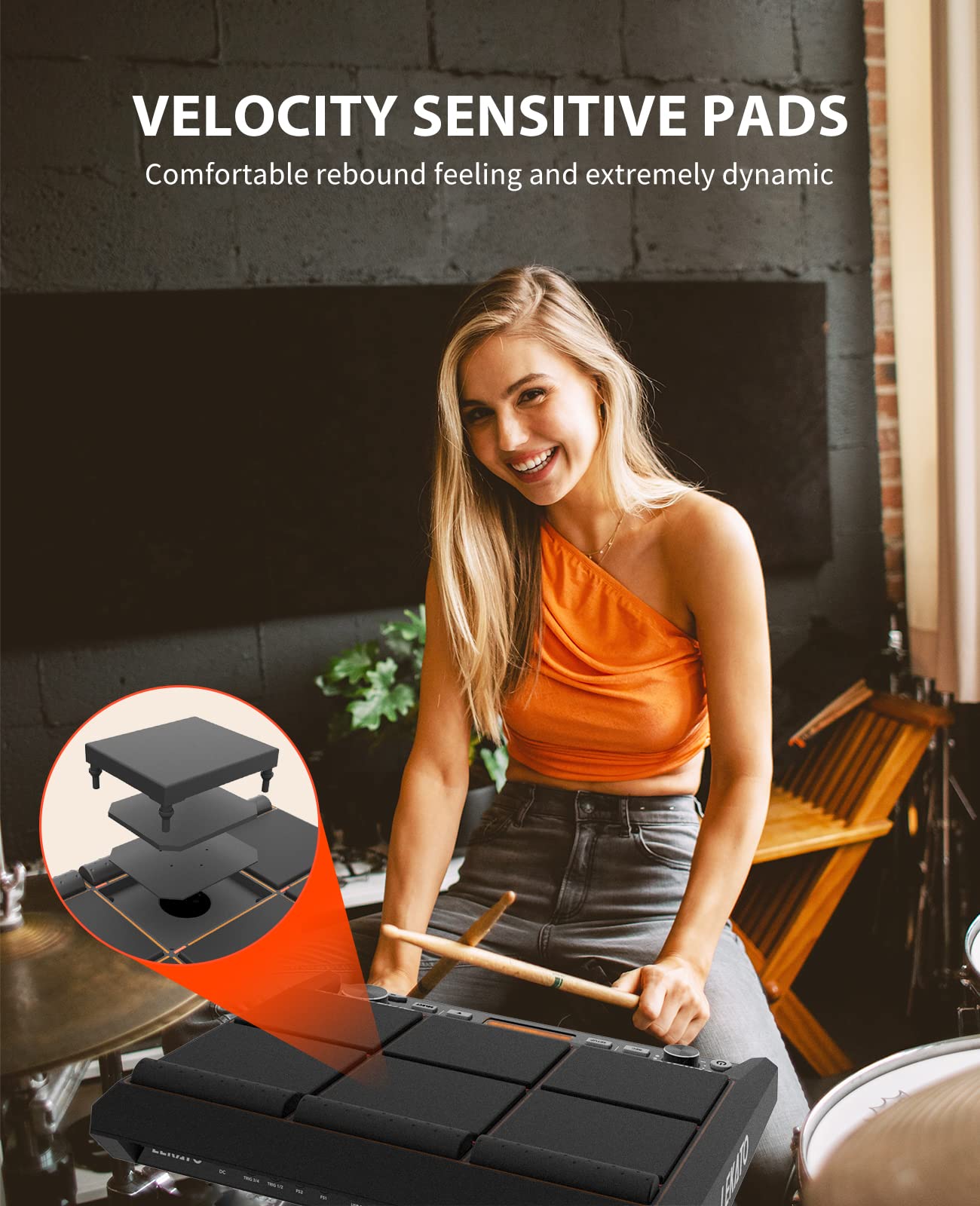 LEKATO 9-Pad Electronic Drum Pad with 592+ Sounds - Velocity-Sensitive Percussion Sample Pad with MIDI Out, USB MIDI, AUX, Looper & Metronome - Perfect for Home Studio Recording, Live Performances & Drum Practice