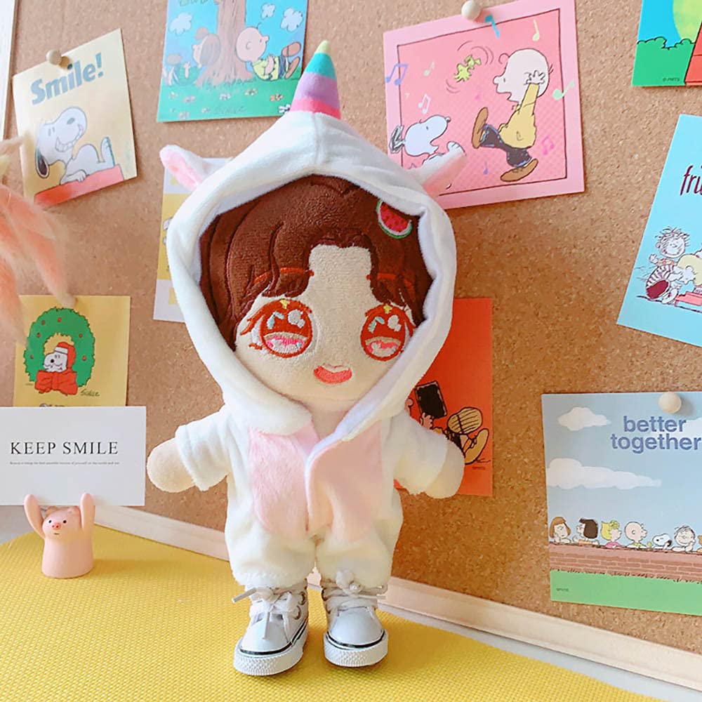Niannyyhouse 20cm (7.8in) Unicorn Plush Doll Clothes Set - Soft Onesie & Shoe 2-Piece Pajama Outfit in White | Perfect for Stuffed Animal Dress Up, Collectible Display & Gift Giving