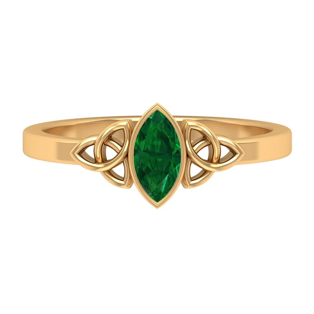 1/2 CT Marquise Cut Emerald Solitaire Ring - 14K Solid Gold Bezel Set Celtic Ring for Women - Elegant Jewelry Gift for Anniversary, Engagement & Special Occasions