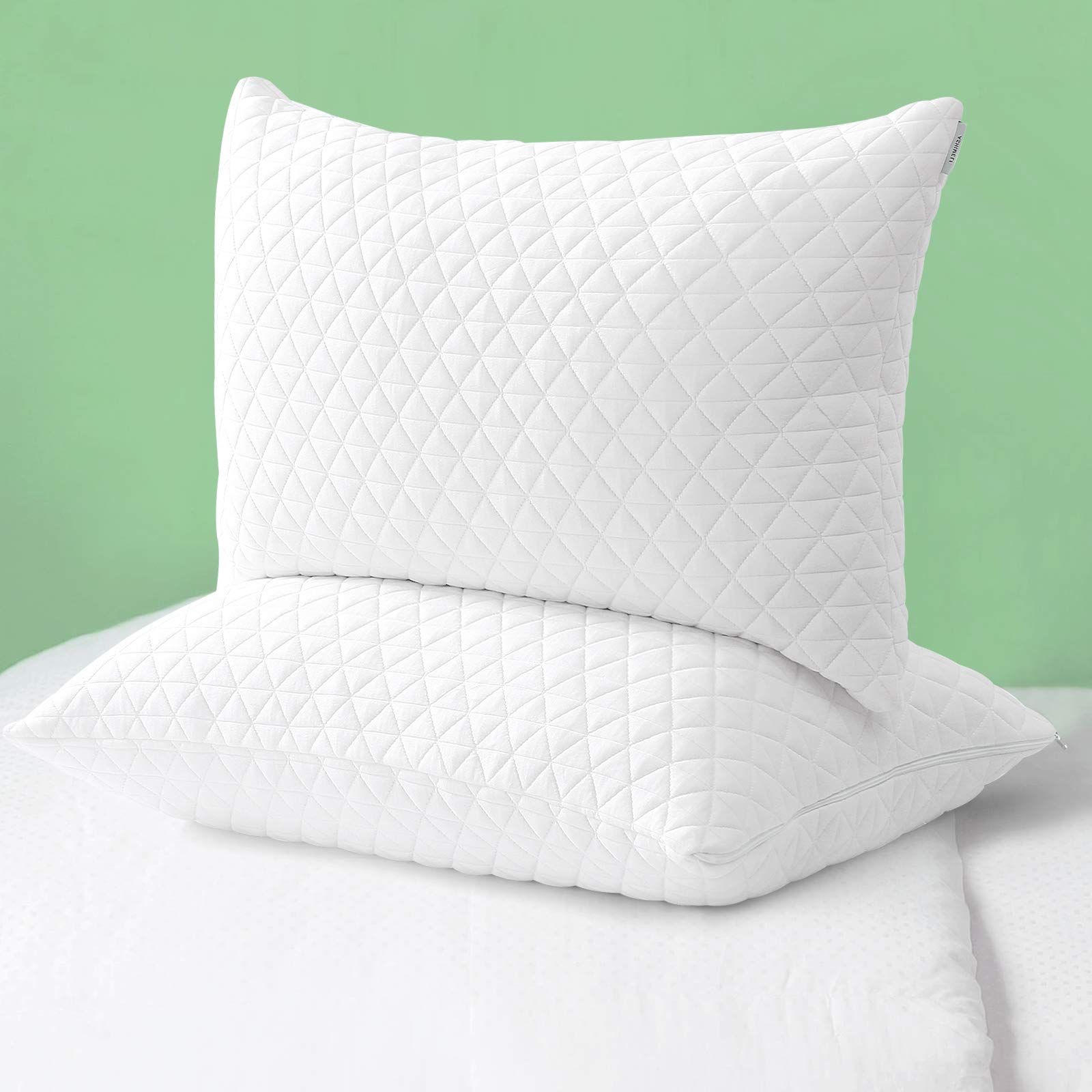 Shredded Memory Foam Pillows 2 Pack - Cooling Adjustable Pillows for Side & Back Sleepers, Washable Bamboo Cover, Standard Size (Set of 2) - Perfect for Home, Office & Travel Comfort