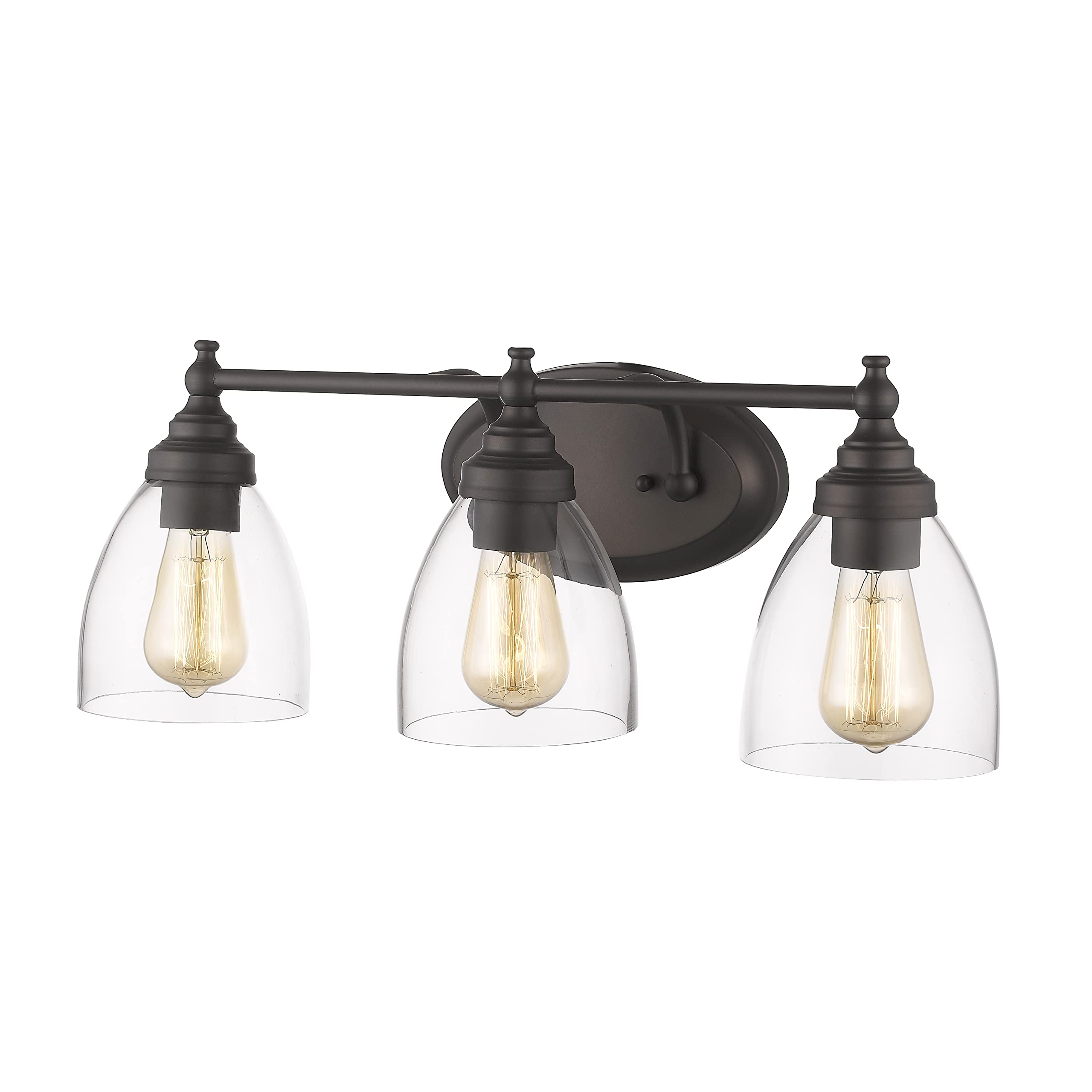 Chloe Lighting Elissa 3-Light Rubbed Bronze Bathroom Vanity Light Fixture with Clear Glass Shades - 23 Inch Wide for Bathroom, Powder Room, or Dressing Area Lighting