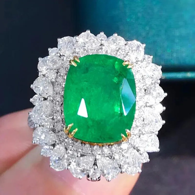 18K White Gold Natural Emerald Ring 5.96ct with 2.2ct Diamond Accents - Elegant Jewelry for Weddings, Anniversaries & Special Occasions