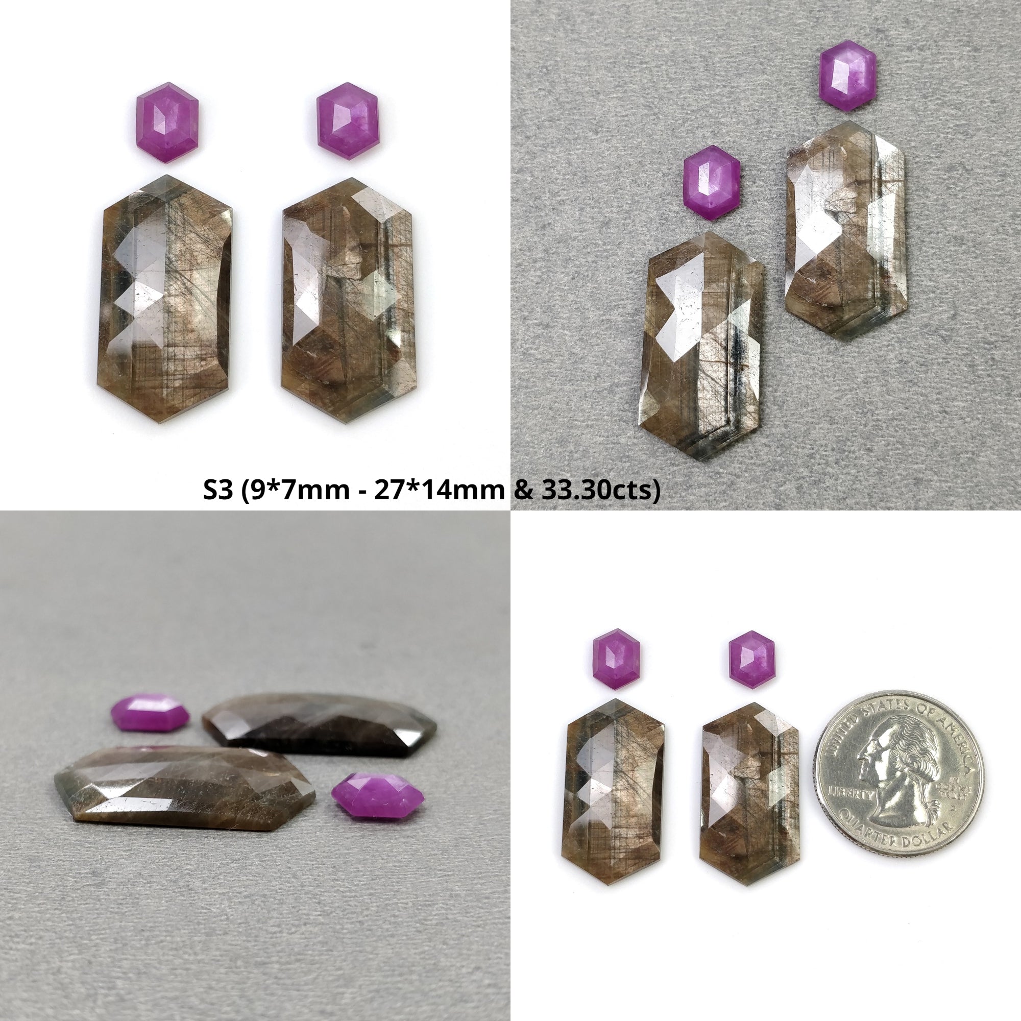 Natural Untreated Golden Brown Chocolate & Raspberry Sapphire Gemstone - Hexagon Step Cut Rose Shape (4pcs) for Jewelry Making, Engagement Rings & Unique Gift Ideas