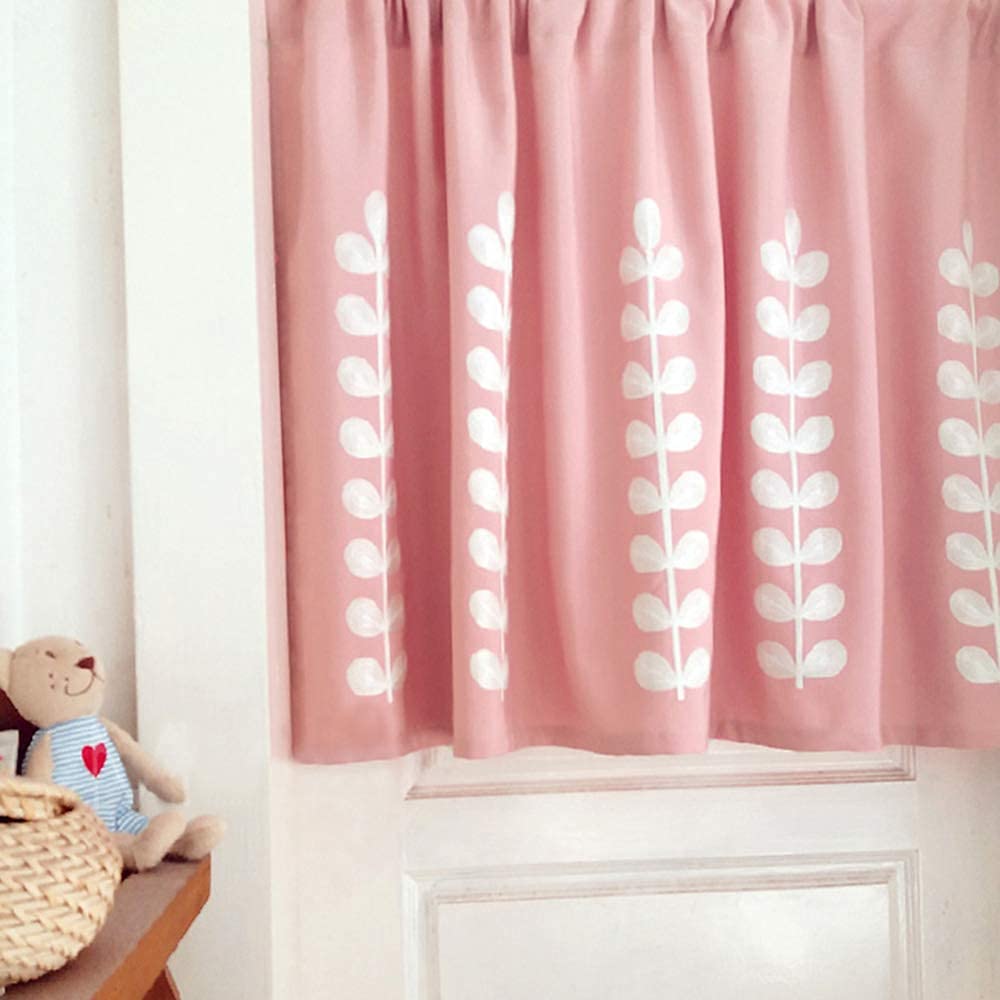 XBSXP Pink Embroidered Cafe Curtains 24 Inch Drop - Half Window Kitchen Curtains Made of Polyester Cotton Blend for Bathroom, Bedroom & Kitchen - Perfect for Privacy & Decoration in Small Windows