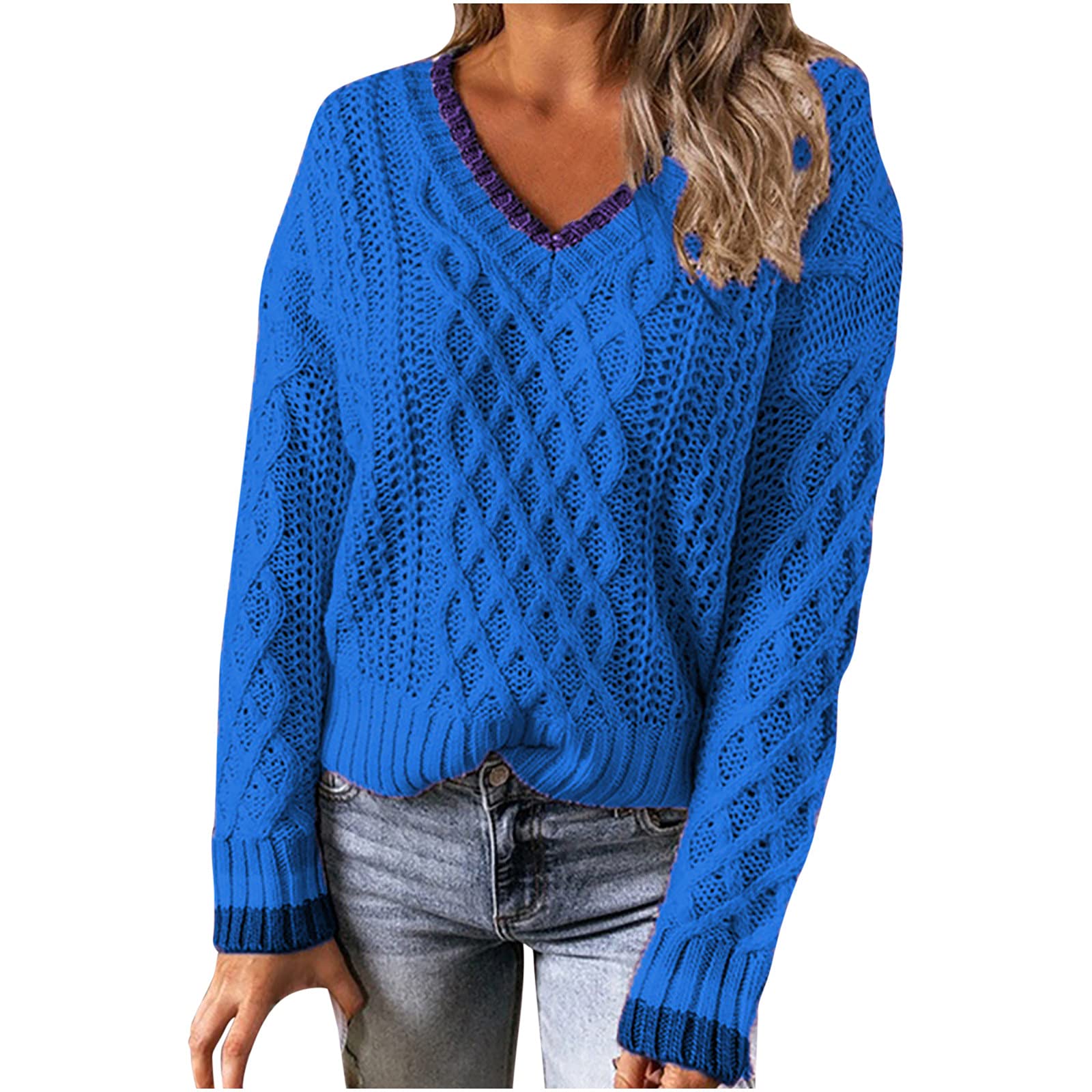 Women's Waffle Knit Henley Sweater - Loose Fit Long Sleeve Pullover Top for Casual Wear & Winter Warmth | Cozy Fall Fashion & Layering Essential