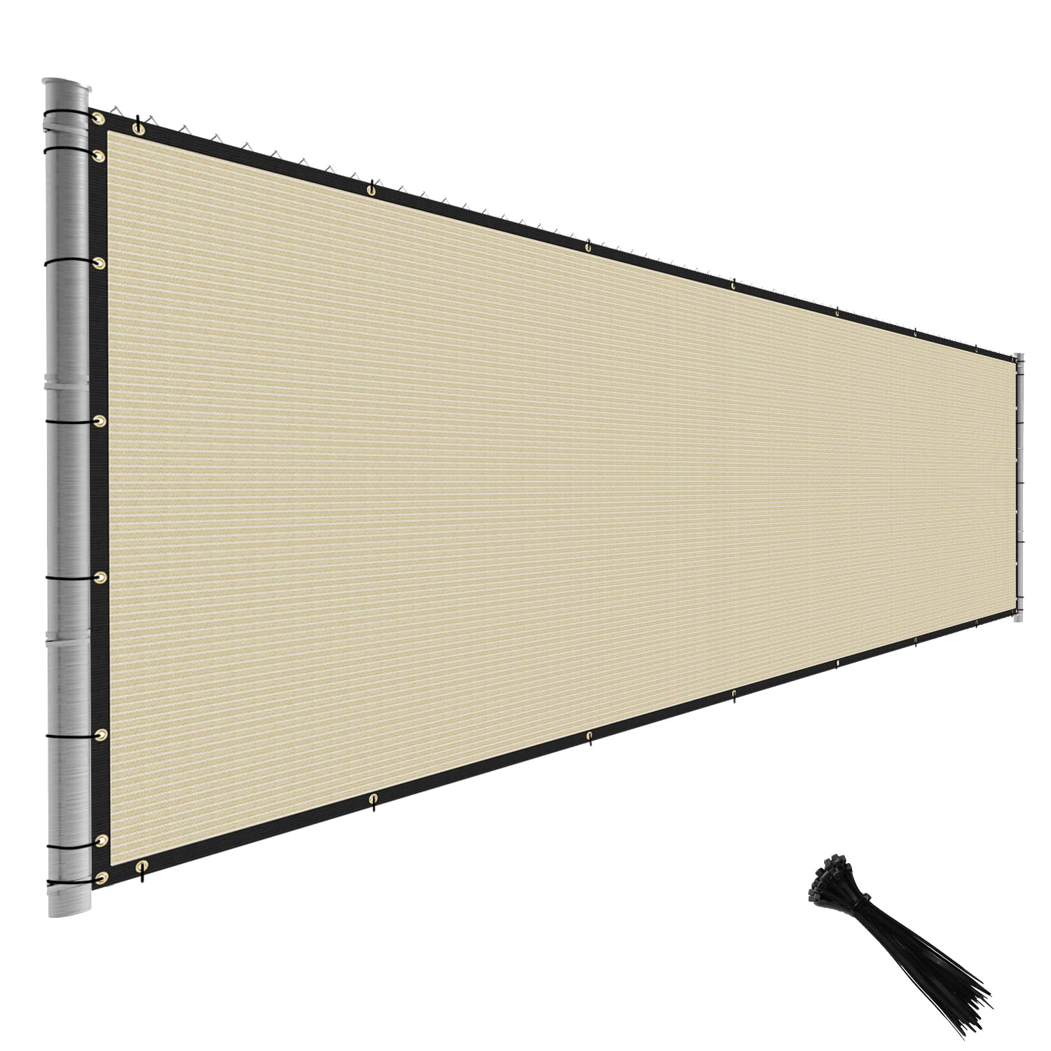 8' x 110' Beige Privacy Fence Screen - Heavy Duty Temporary Windscreen Netting for Backyard, Garden & School - UV Resistant, Excellent Airflow - Includes Zip Ties | Perfect for Outdoor Events, Construction Sites & Pool Enclosures
