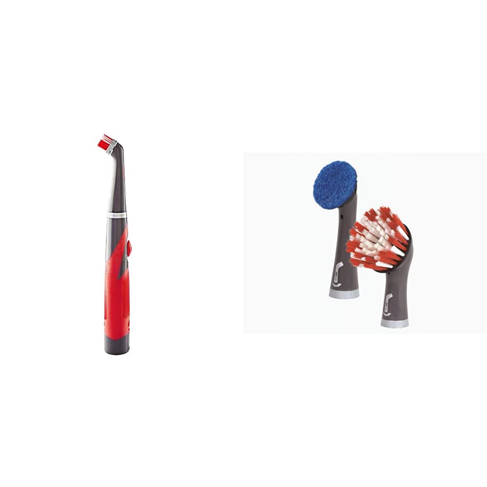Rubbermaid Reveal Power Scrubber Set - 2-Piece Bathroom Cleaning Kit with Shower Scrub Brush & Bathtub Cleaner for Deep Cleaning | Multi-Purpose Scrubber for Tiles, Grout, Sinks (Red & Gray) - Perfect for Bathroom, Kitchen, and Outdoor Cleaning