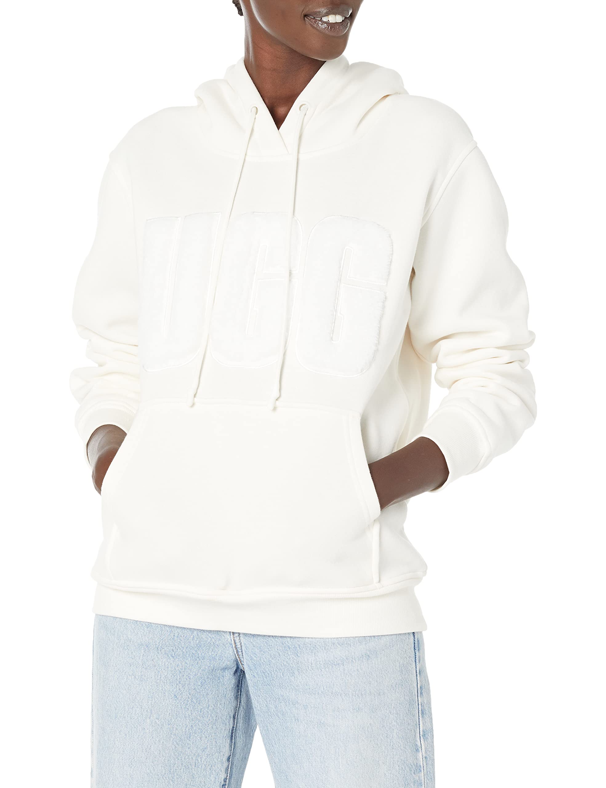UGG Women's Rey Fuzzy Logo Hoodie - Cozy Fleece Pullover for Winter & Fall | Perfect for Casual Outfits, Lounging & Outdoor Activities
