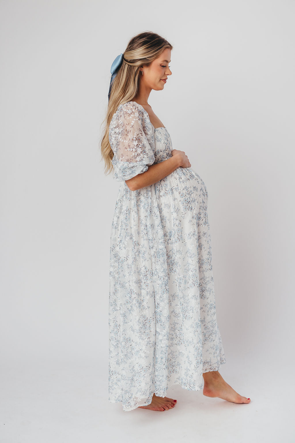 Blue & White Smocked Mona Maxi Dress - Bump Friendly Maternity Wear with Inclusive Sizing (S-3XL) | Perfect for Beach Vacations, Summer Weddings & Casual Outings