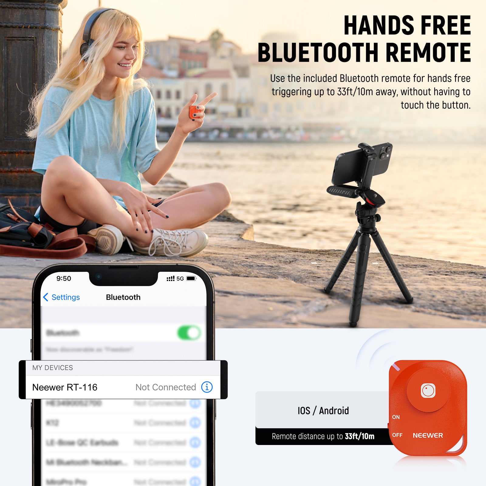 NEEWER TP36 Flexible Mini Tripod Stand with Wireless Remote - Portable Phone & Camera Tripod for Vlogging, Photography, Travel, and Live Streaming