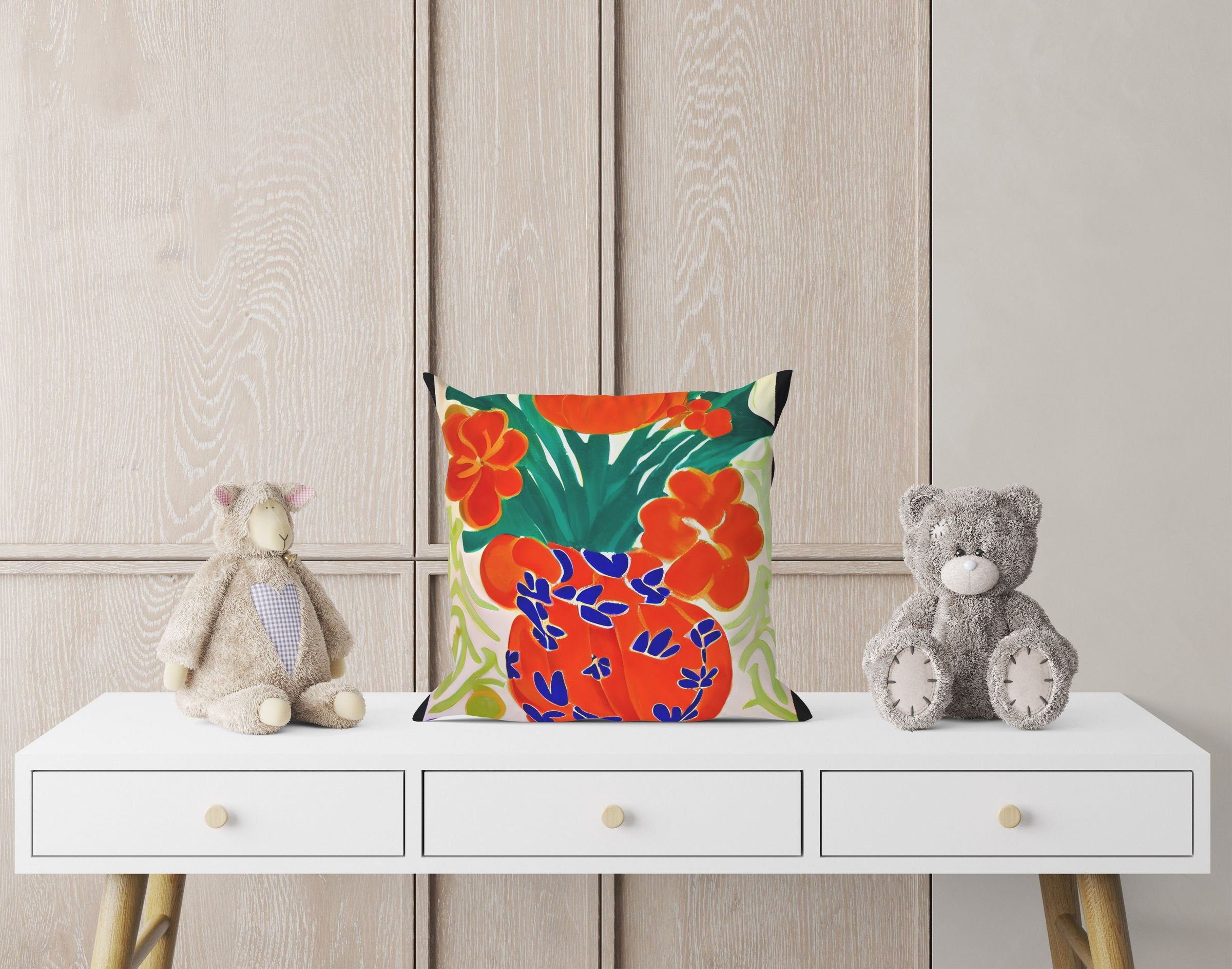 Still Life With Flowers Original Art Throw Pillow Cover - Abstract Bohemian Home Decor Cushion for Sofa, Bed & Living Room - Perfect for Modern Interior Design & Cozy Home Styling
