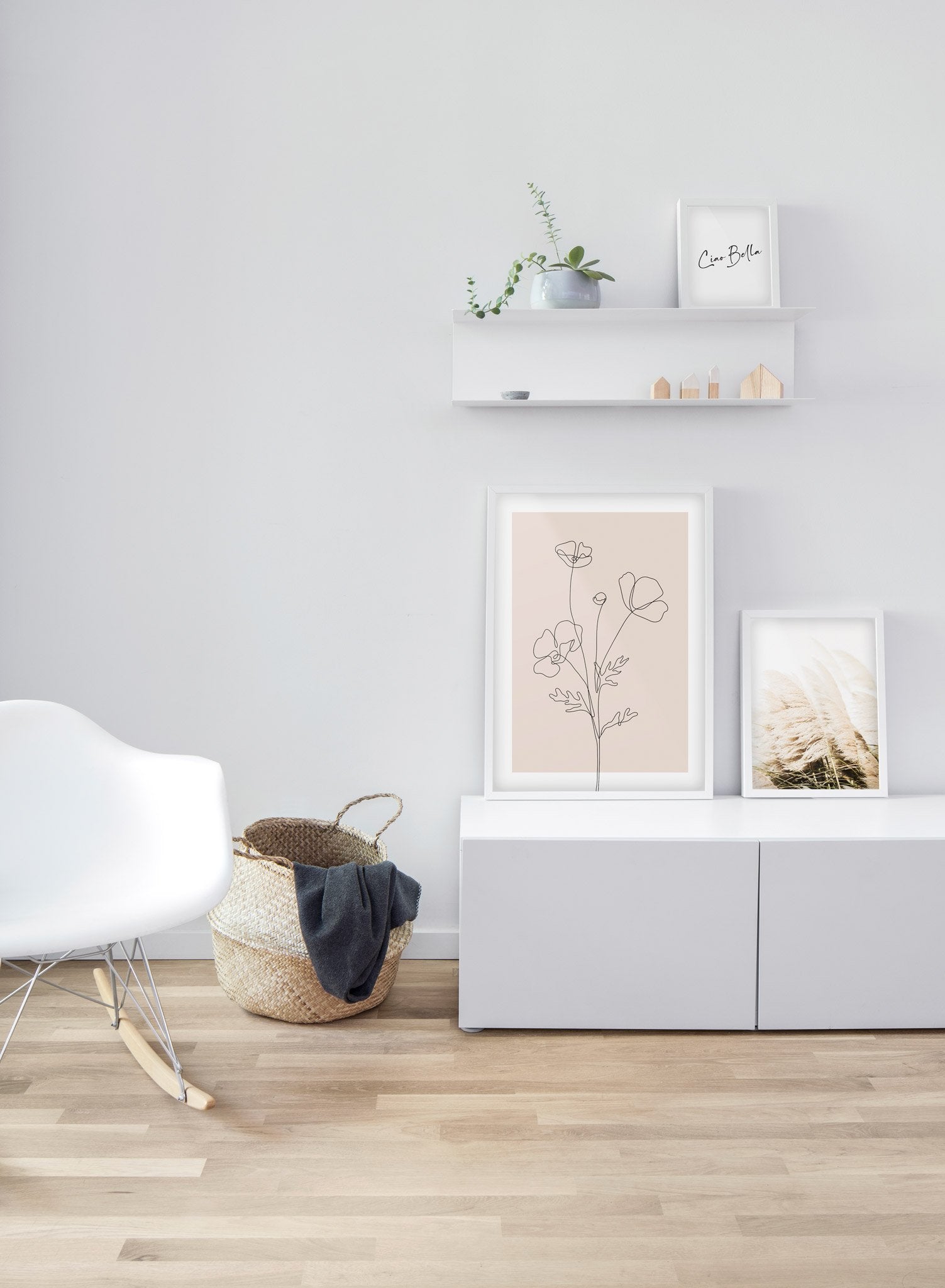 Poppy Sketch in Pink Wall Art Poster - Floral Home Decor for Living Room, Bedroom & Office