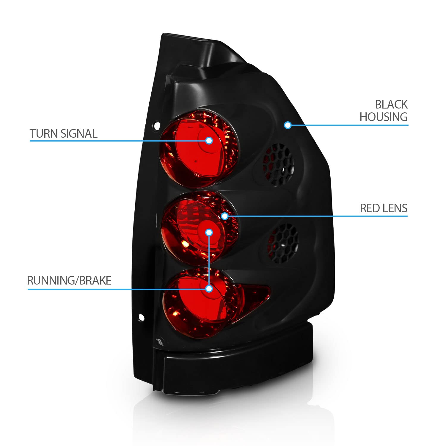 AmeriLite Black Euro Replacement Tail Lights for 2002-2009 GMC Envoy & 2002-2006 Envoy XL - Left & Right Side - Durable LED Brake Lights for Improved Visibility and Safety at Night