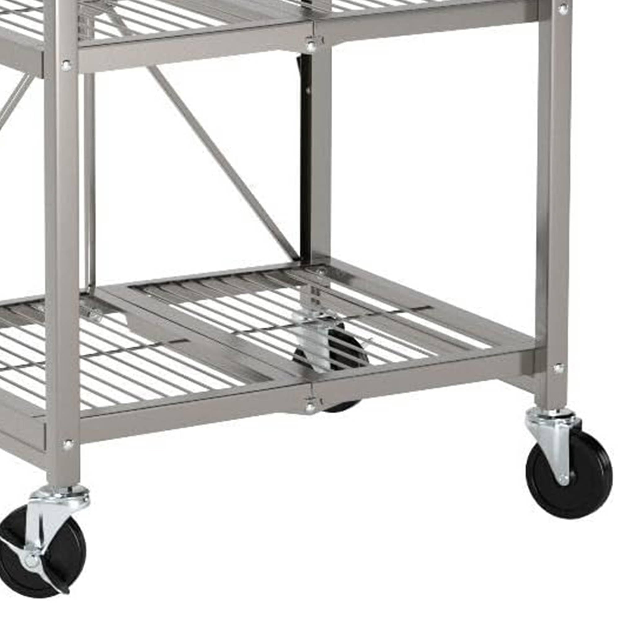 Foldable Kitchen Island Cart with Wheels - Origami RBT Silver Storage Table Organizer | Portable Mobile Kitchen Workstation for Small Spaces, Cooking Prep & Dining Serving