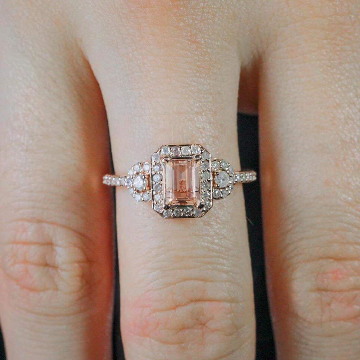 1.25 Carat Morganite Emerald Cut Diamond Engagement Ring in 18k Gold Plating - Limited Time Sale | Perfect for Proposals, Anniversaries & Special Occasions