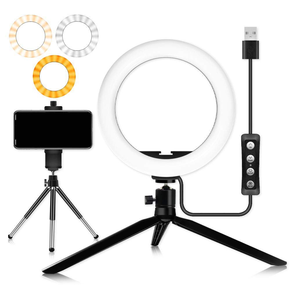 4-in-1 20cm Curved LED Ring Light with Phone Holder & Tripod Stand - Perfect for Live Streaming, YouTube Videos, TikTok Content Creation and Photography Lighting