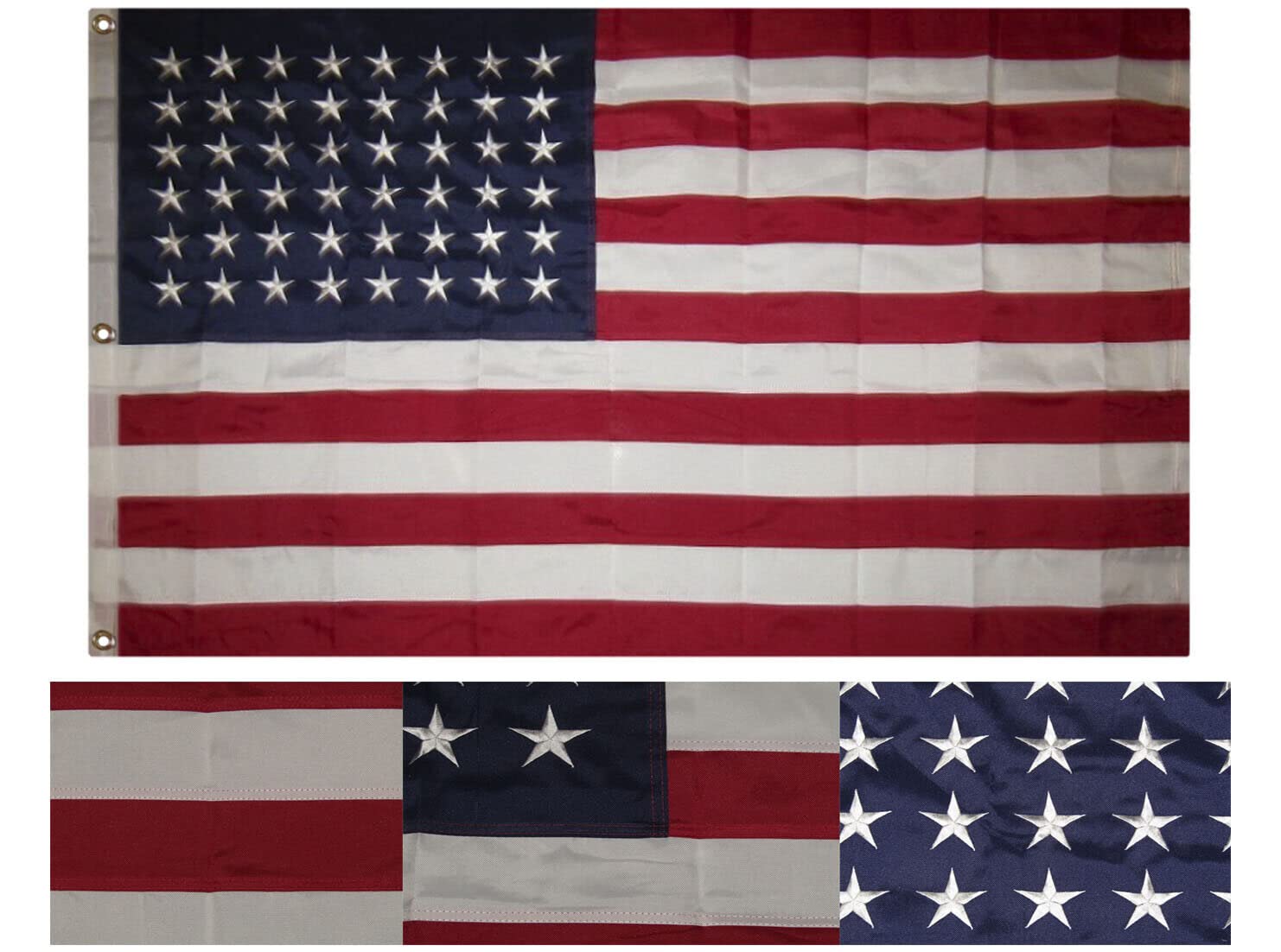 3x5 Embroidered 48 Star American Flag - Heavy Duty Sewn Cotton Polyester - 3'x5' with 3 Clips - Perfect for Patriotic Decor, Parades & Historical Reenactments