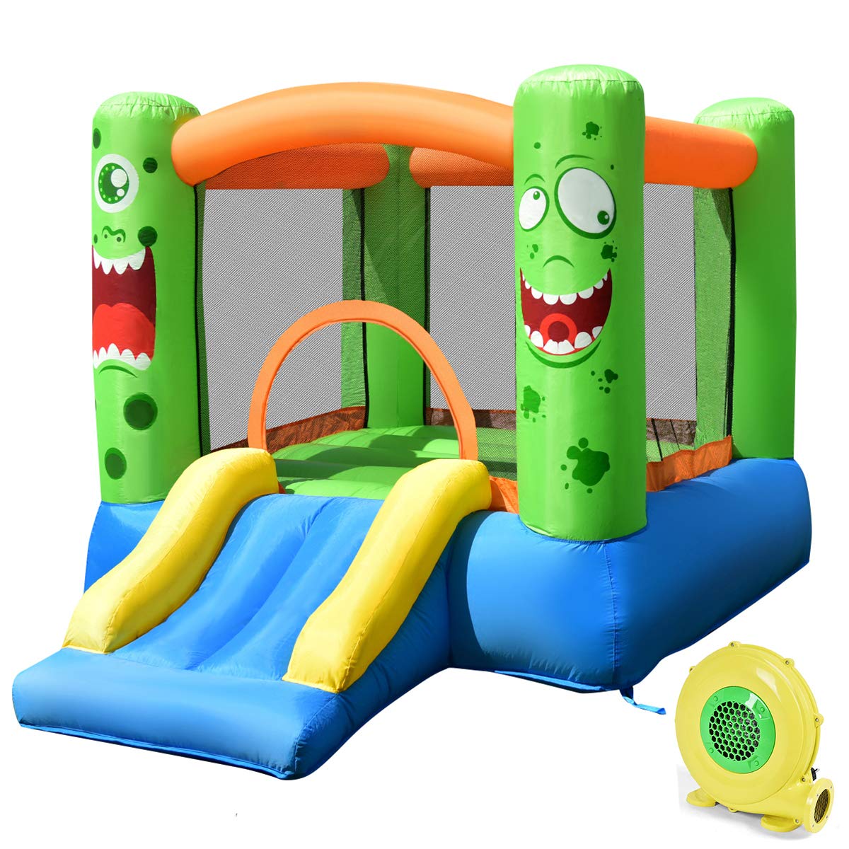 Costzon Inflatable Water Slide Bouncer Castle for Kids - Outdoor Bounce House with Basketball Hoop, Climbing Wall, Splash Pool & Water Cannon | Includes 475W Blower & Carrying Bag | Perfect for Backyard Parties, Summer Fun & Outdoor Play