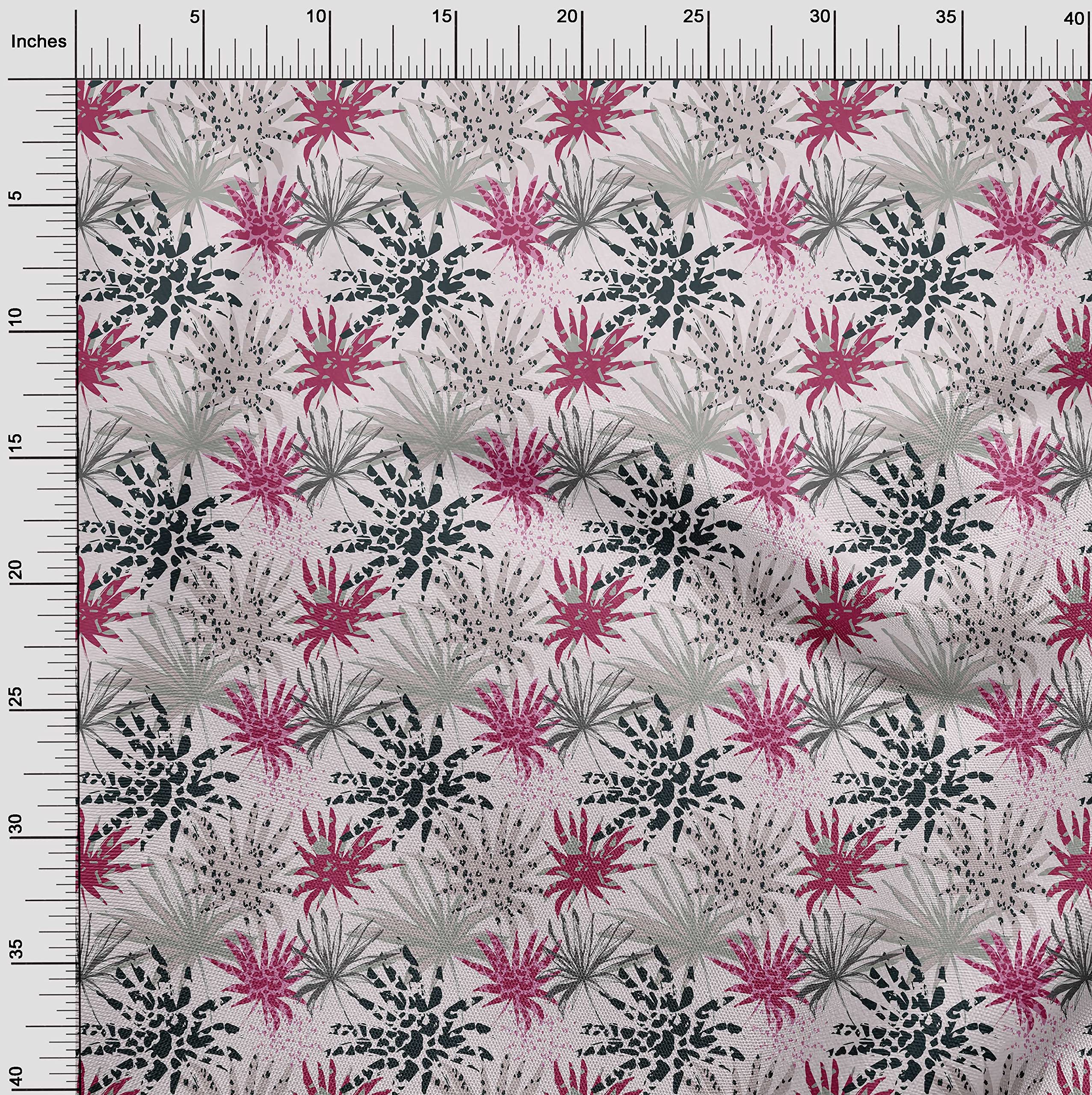 Premium 100% Cotton Cambric Fabric - Pink Tropical Leaf Print with Textured Design, 42 Inches Wide (Sold by The Yard) | Perfect for Dresses, Blouses, and DIY Sewing Projects