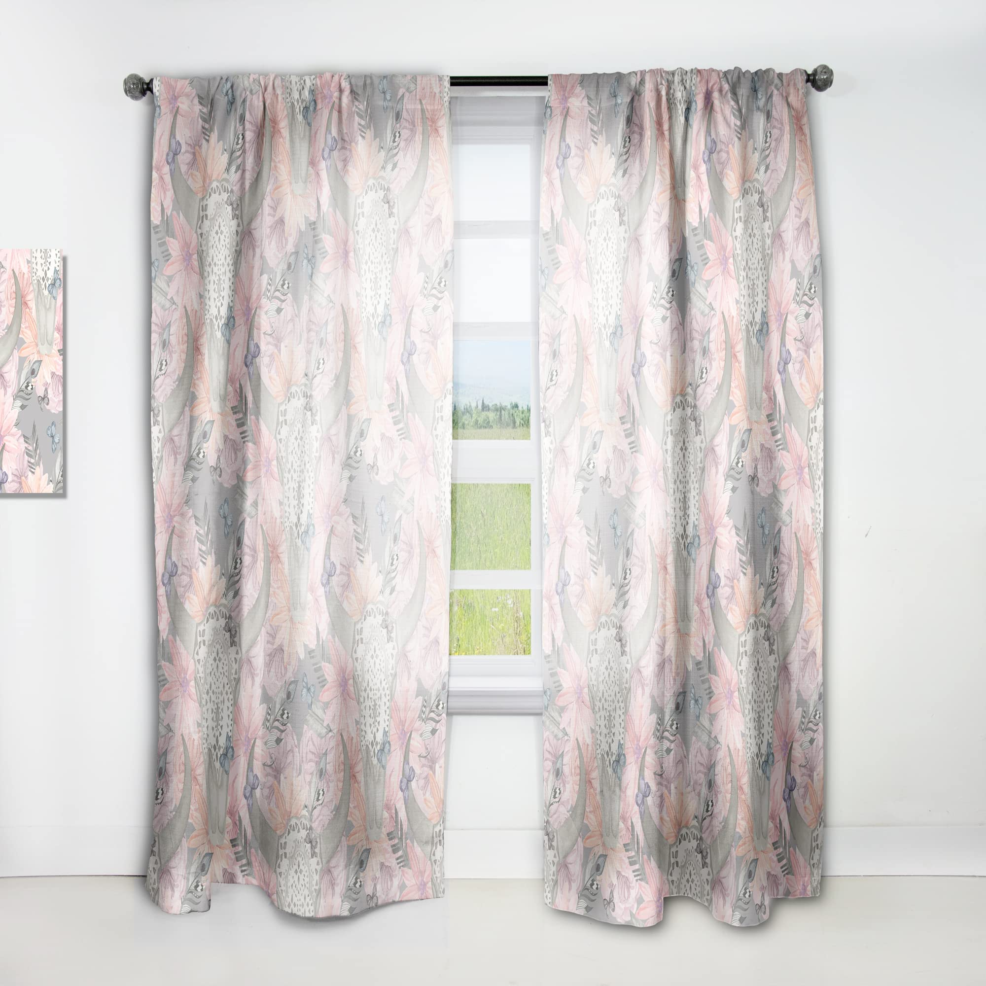 DesignQ 'Skull Bull in Flowers' Blackout Thermal Insulated Curtains - 52x90 Inch Single Panel for Bedroom & Living Room - Gothic Home Decor, Window Treatment for Privacy & Light Control