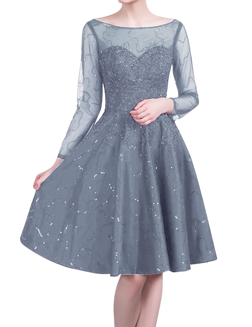 JAEDEN Short Lace Homecoming Dress with Sequin - Long Sleeve Knee Length Prom Party Cocktail Gown for Wedding, Formal Events & Special Occasions