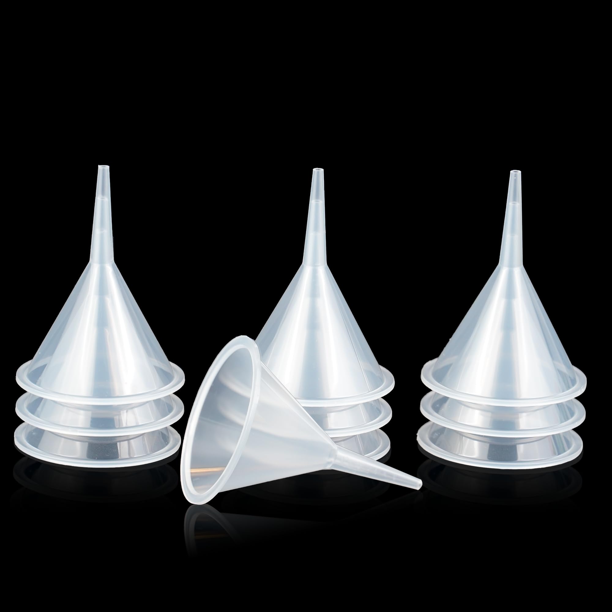 10-Pack Mini Clear Plastic Funnels - Narrow Neck Small Funnel Set for Perfume, Oils, Powders & Capsules | Kitchen, Lab & DIY Essential | Perfect for Bottle Filling, Essential Oils Transfer & Craft Projects