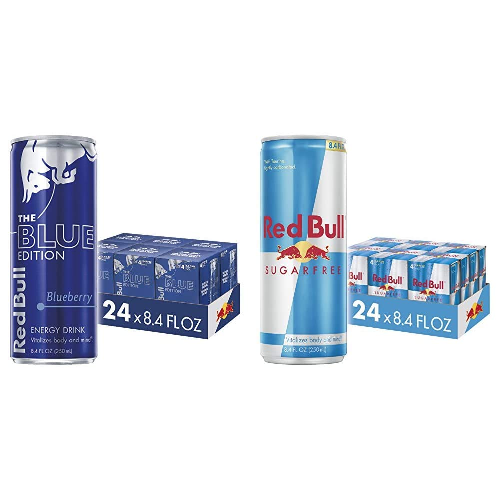Red Bull Blue Edition Blueberry & Sugar Free Energy Drink (24 Cans, 8.4 Fl Oz) - Boost Focus & Energy for Workouts, Gaming & Late Night Study Sessions