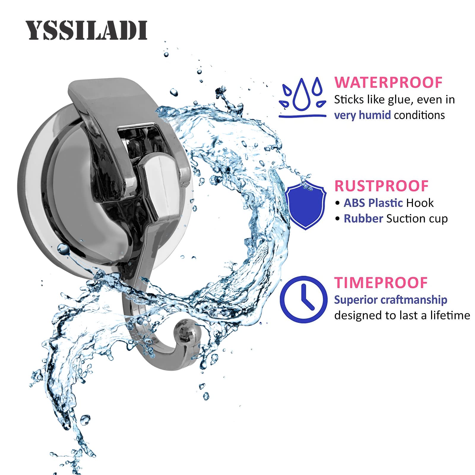 Heavy Duty Shower Suction Hooks - 2 Pack Silver Grey Vacuum Suction Cups for Towels, Robes & Decor, No Drill Glass Hooks for Bathroom, Kitchen, Pool - Reusable Strong Adhesive Hooks for Home & Outdoor Use