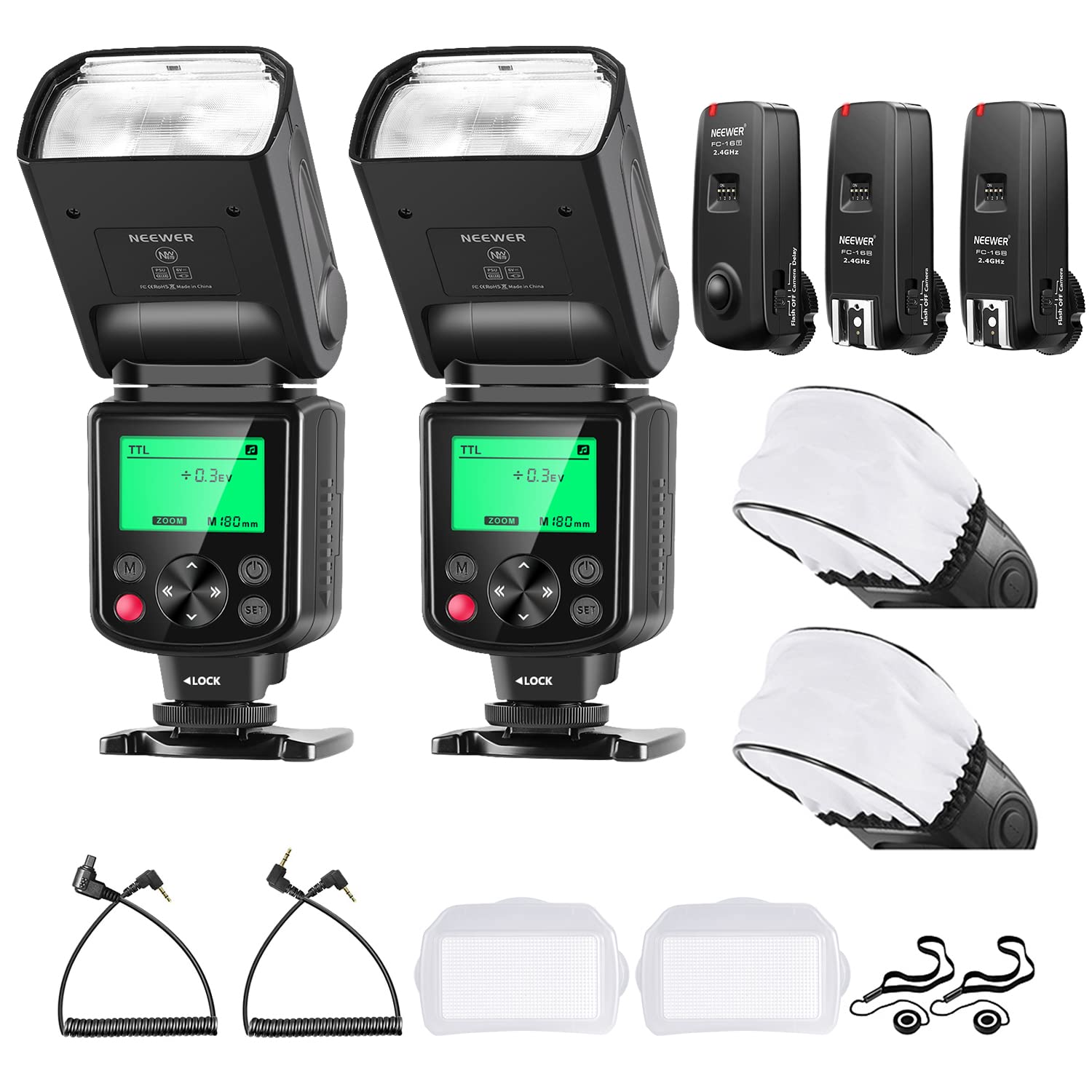 Neewer 2-Pack NW-670 TTL Flash Speedlite Kit with 2.4G Wireless Trigger & Diffuser - Compatible with Canon DSLR Cameras (850D/800D/750D/700D/650D/600D/7D2/7D/6D2/6D/5D4/5D3/5D2/5DS/1D4/1D3/90D/80D) - Perfect for Portrait, Wedding, and Event Photography