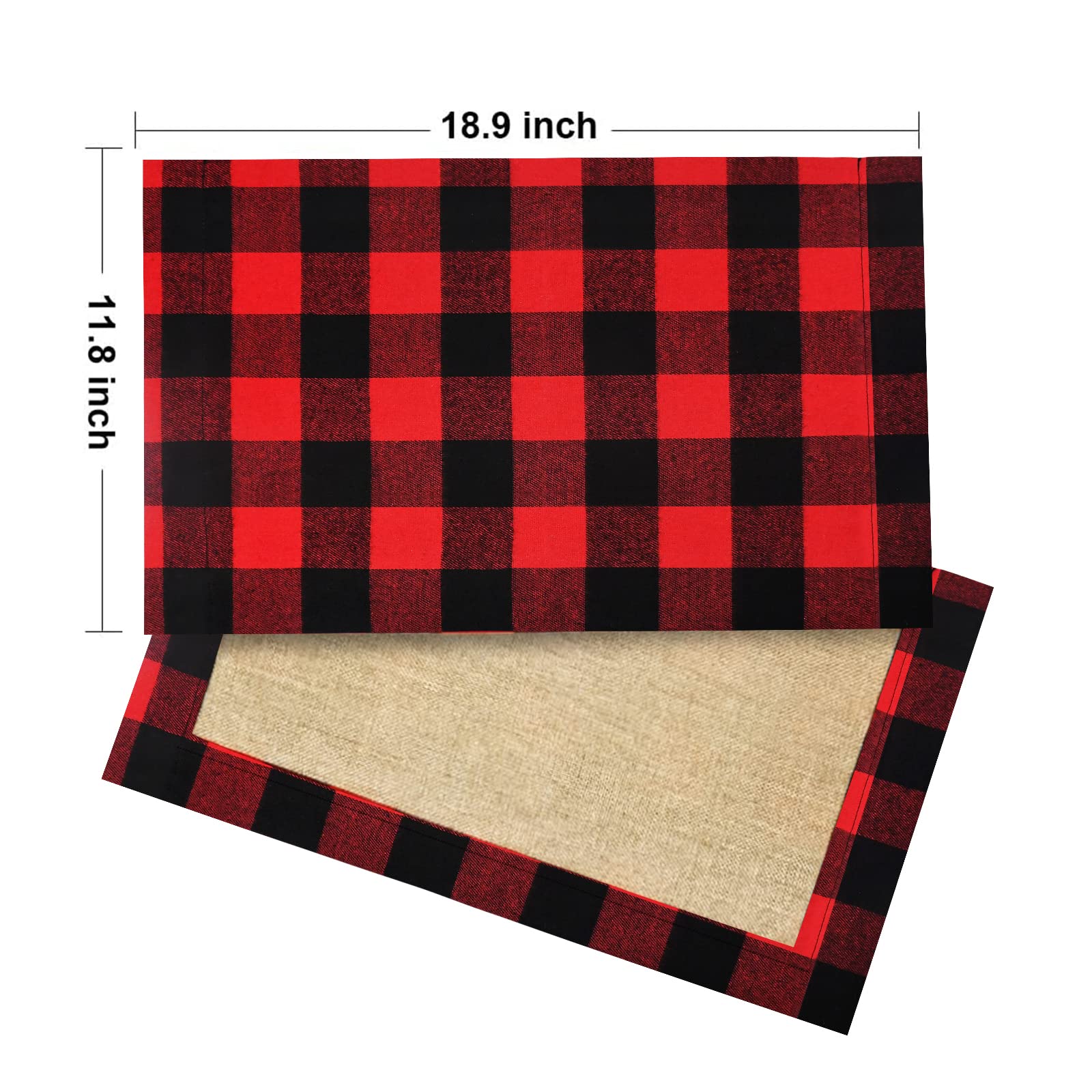 Senneny Set of 6 Christmas Placemats - Buffalo Check Red Black Plaid Reversible Burlap & Cotton Holiday Table Mats for Christmas Decorations | Perfect for Holiday Dinner Parties, Festive Table Settings & Home Decor