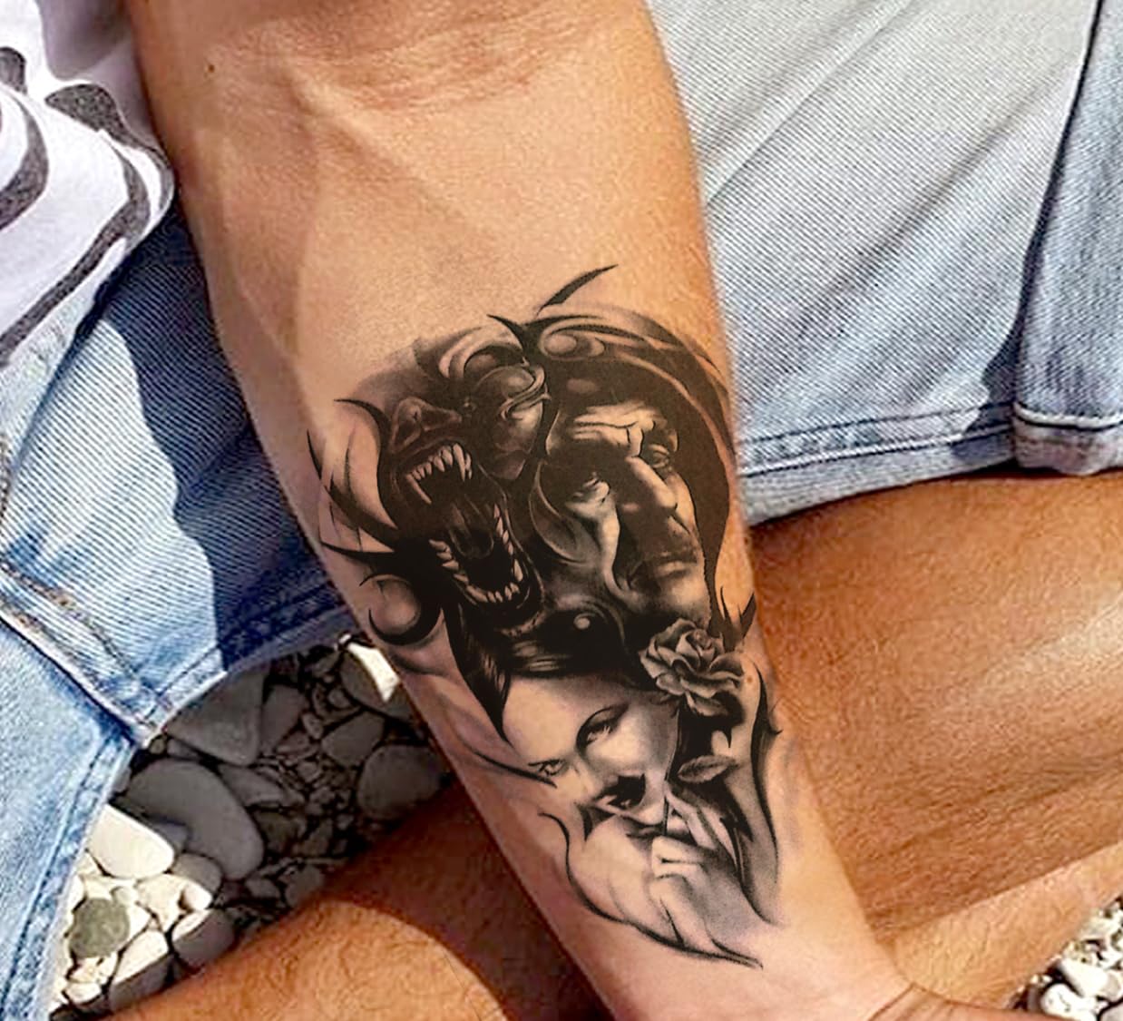 Waterproof Temporary Tattoo Stickers for Men & Women - 3D Realistic Flowers, Butterflies, Stars, Angels, Wolves & Armband Designs (21x15cm) | Perfect for Parties, Halloween Costumes & Fashion Accessories