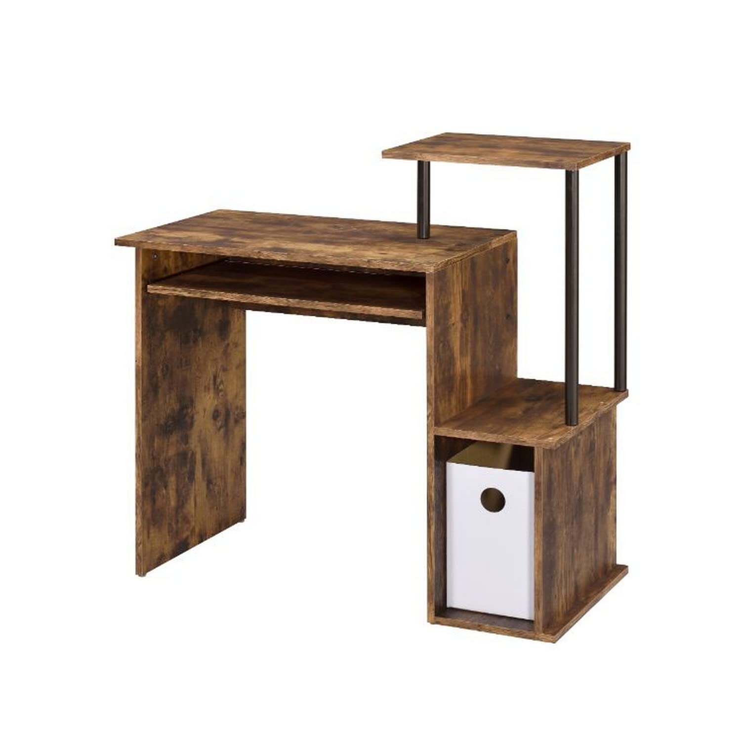 Benjara Computer Desk with Built-in Bookshelf - Brown & Black Home Office Desk for Study, Work, or Gaming - Space-Saving Workstation with Storage Shelf