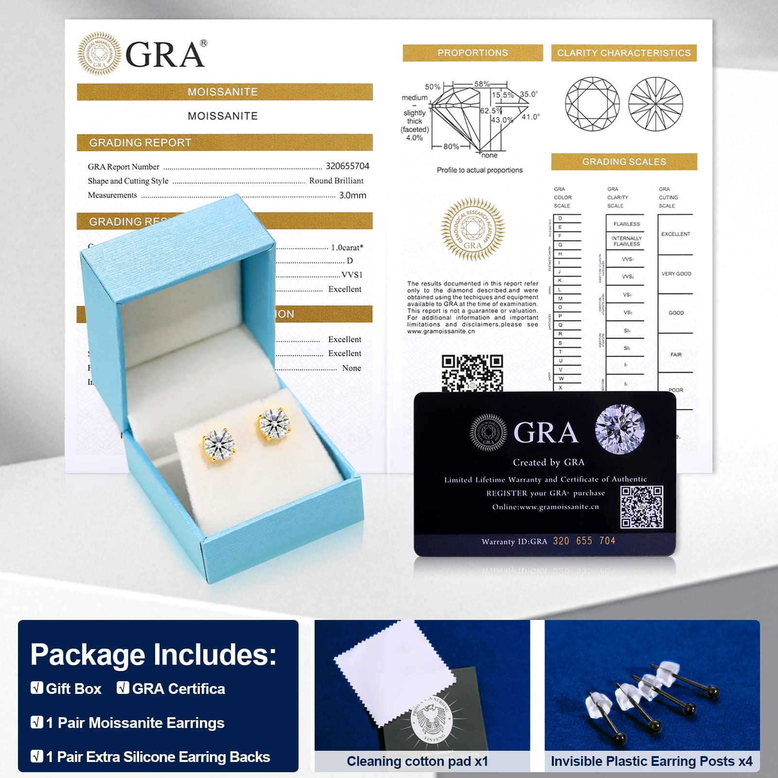 Hypoallergenic Moissanite Stud Earrings 0.2CT-8.0CT | D Color VVS1 Clarity Round Cut Lab-Created Diamond Alternative | 18K Gold Plated & 925 Sterling Silver | Anniversary & Everyday Jewelry Gift for Women & Men | Perfect for Weddings, Parties & Professional Occasions