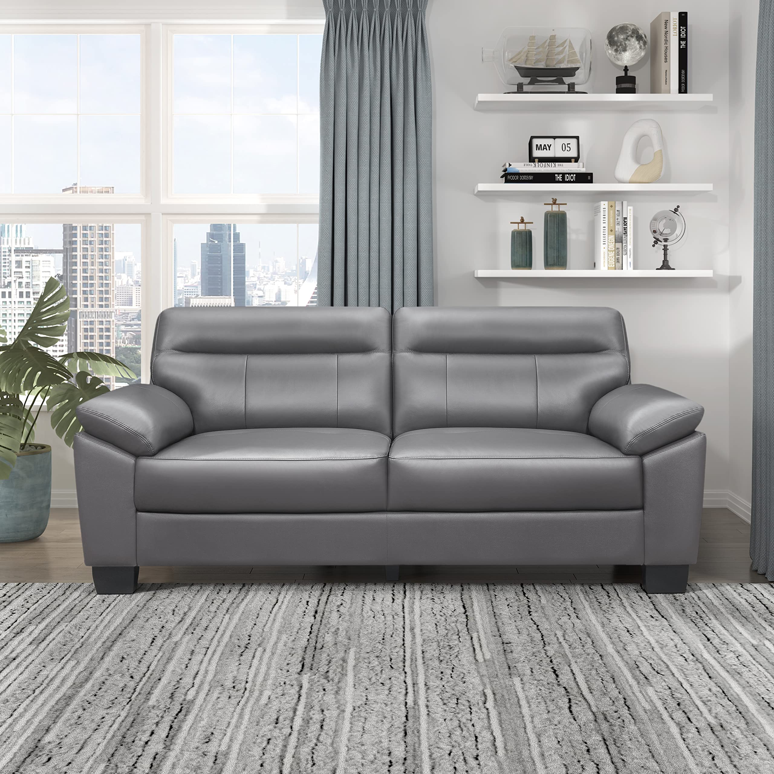 Lexicon Kassel Modern Living Room Sofa - Dark Gray Fabric Sectional Couch for Small Spaces, Comfortable & Stylish Home Furniture - Perfect for Apartments, Condos, and Cozy Family Gatherings