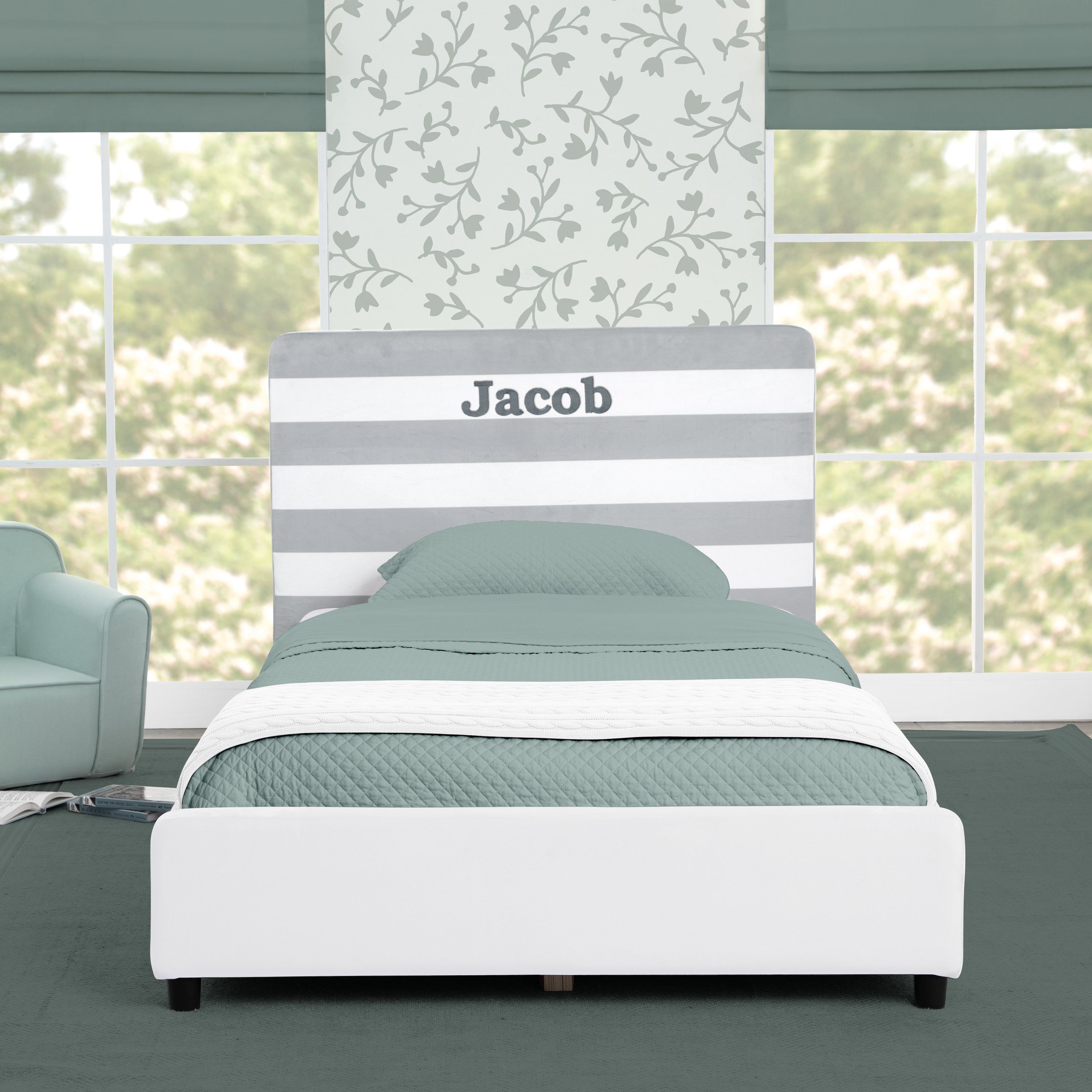 Custom Upholstered Twin Bed with Headboard - Soft Fabric Bed Frame for Kids & Teens Bedroom, Guest Room or Dorm Decor