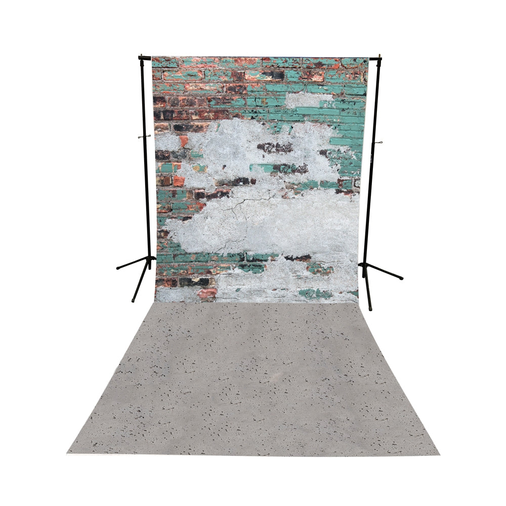 Premium Mint Brick & Concrete Printed Backdrop - All-in-One Photography Background for Studio, Events & Social Media Content