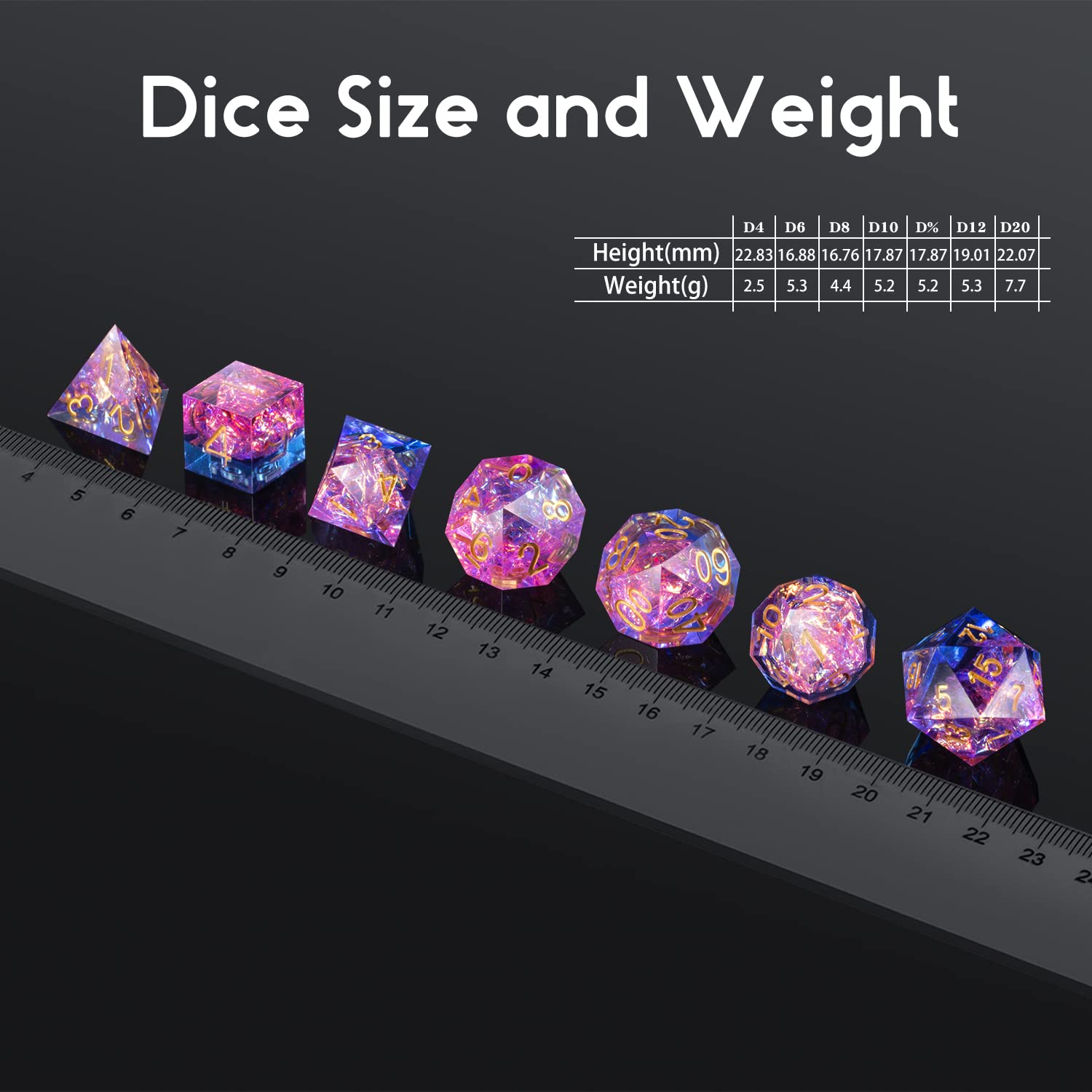 DND Dice Set - 7 PCS Sharp Edge Polyhedral Dice with Elegant Gift Case for Dungeons & Dragons RPG Games (Translucent Pink & Blue) - Perfect for Tabletop Gaming, D&D Campaigns, and Collectors