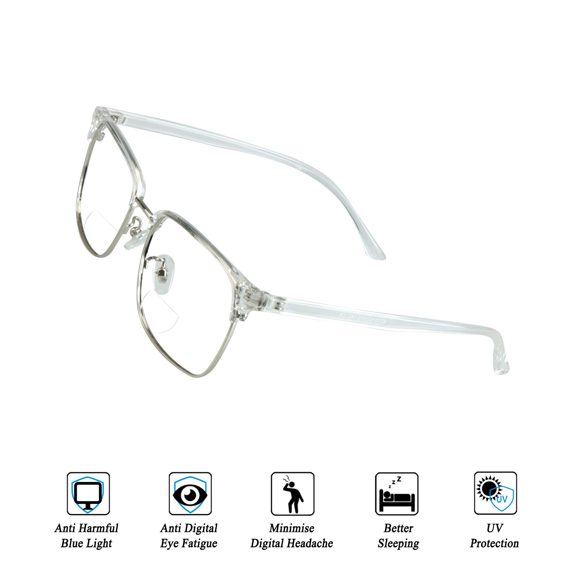 VisionGlobal Blue Light Blocking Glasses for Women & Men - Bifocal Computer Reading Glasses with Stylish Square Frame - Reduce Eye Strain for Office Work, Gaming & Screen Time
