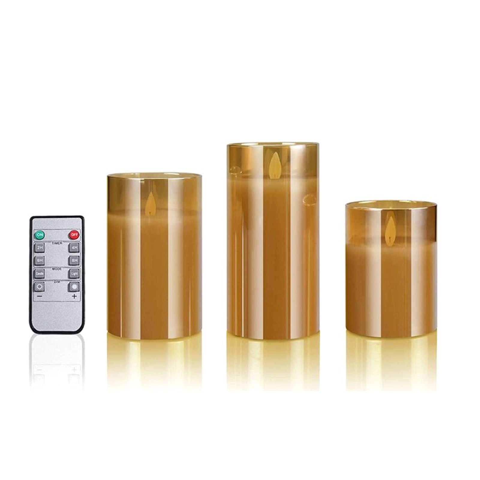 Flameless LED Candles 3-Pack - Battery Operated Brown Glass Pillar Candles with Remote Control & 24-Hour Timer - Realistic Flickering Flameless Candles for Home Decor, Wedding Centerpieces, Romantic Dinner Ambiance, and Holiday Lighting