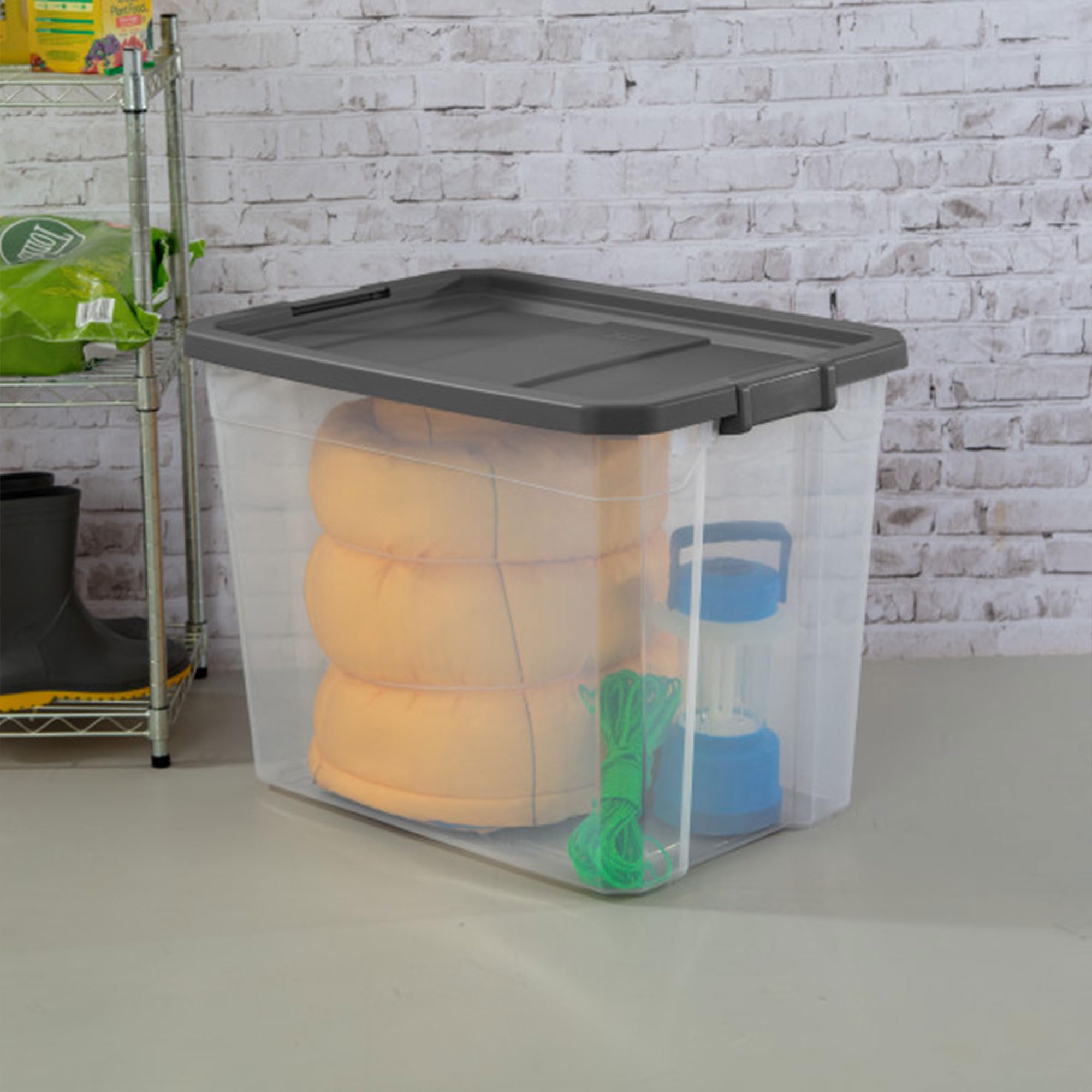 Sterilite 4-Pack 108 Quart Clear Plastic Storage Bins with Latching Lids - Durable Modular Stackable Organizer Boxes for Home, Office, Closet & Garage Organization