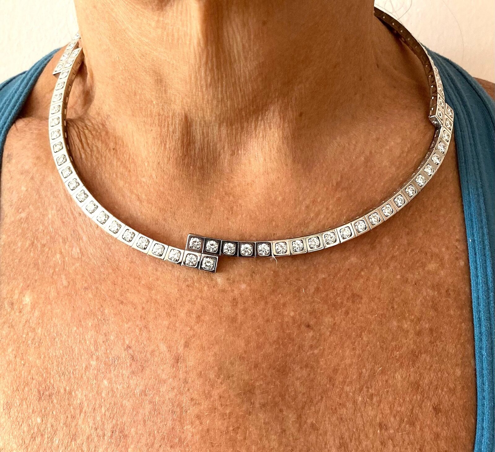 Authentic Cartier Tectonique 18k White Gold Diamond Tennis Necklace - Luxury Jewelry for Women, Elegant Gift for Anniversary & Special Occasions