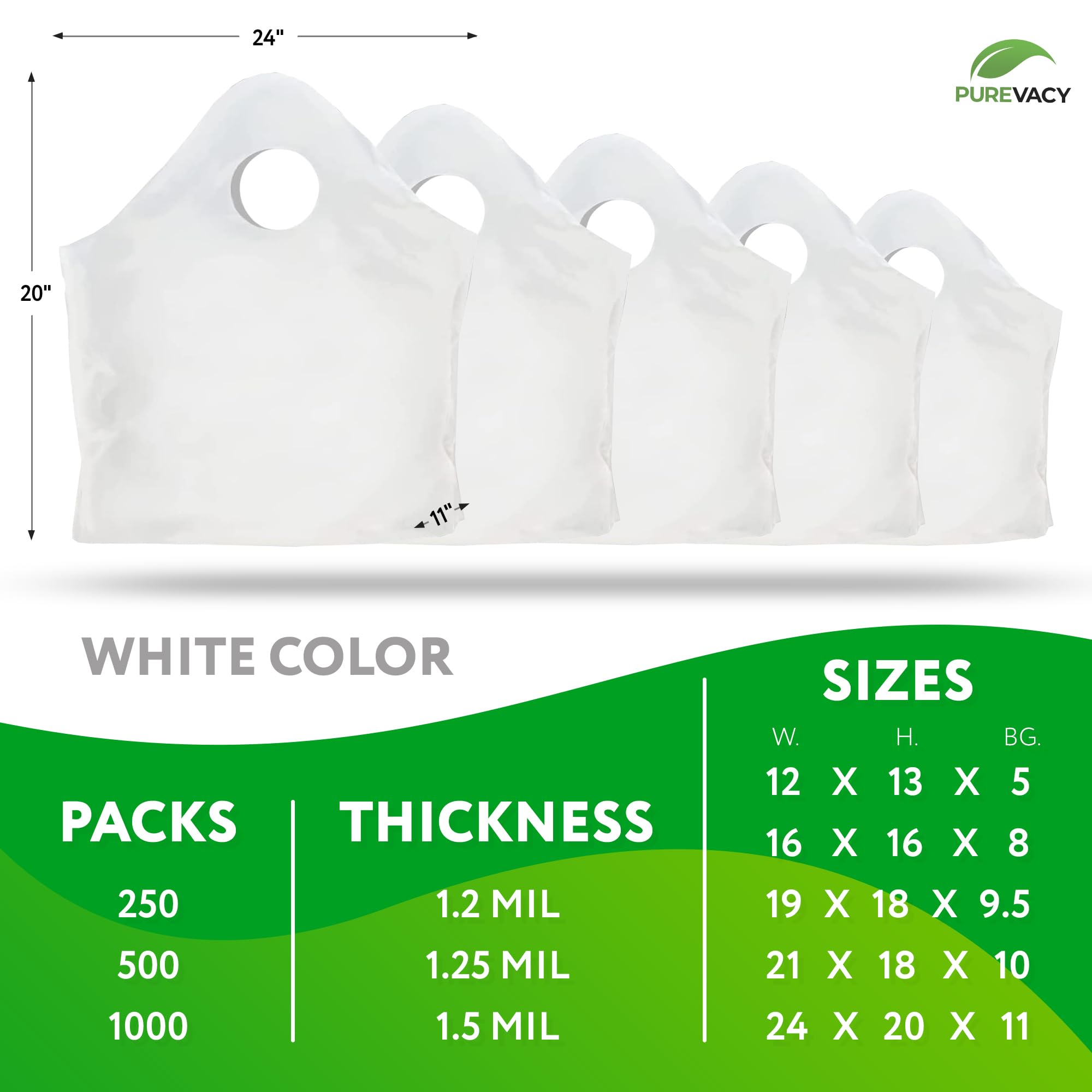 White Super Wave Top Carry Out Bags with Die-Cut Handles - Durable Plastic Merchandise Bags for Small Business Retail & Takeout - Perfect for Groceries, Boutique Shopping & Food Delivery