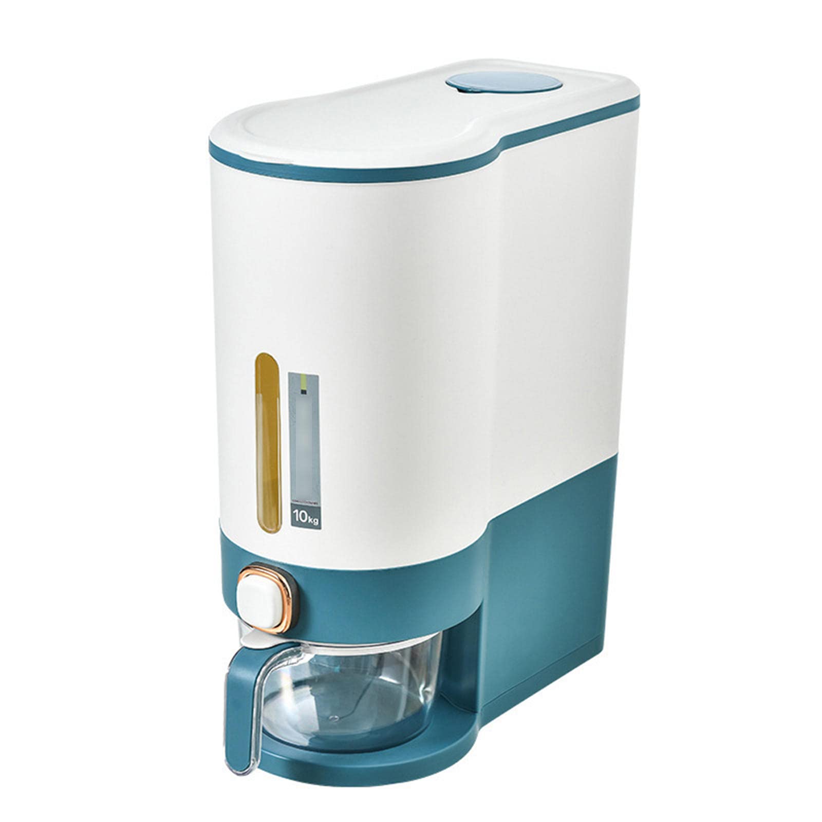 JINYISI 10kg Rice Dispenser with Measuring Cup - Airtight Kitchen Storage Container for Rice, Grains & Dry Food - Perfect for Pantry Organization & Meal Prep (Blue & White)