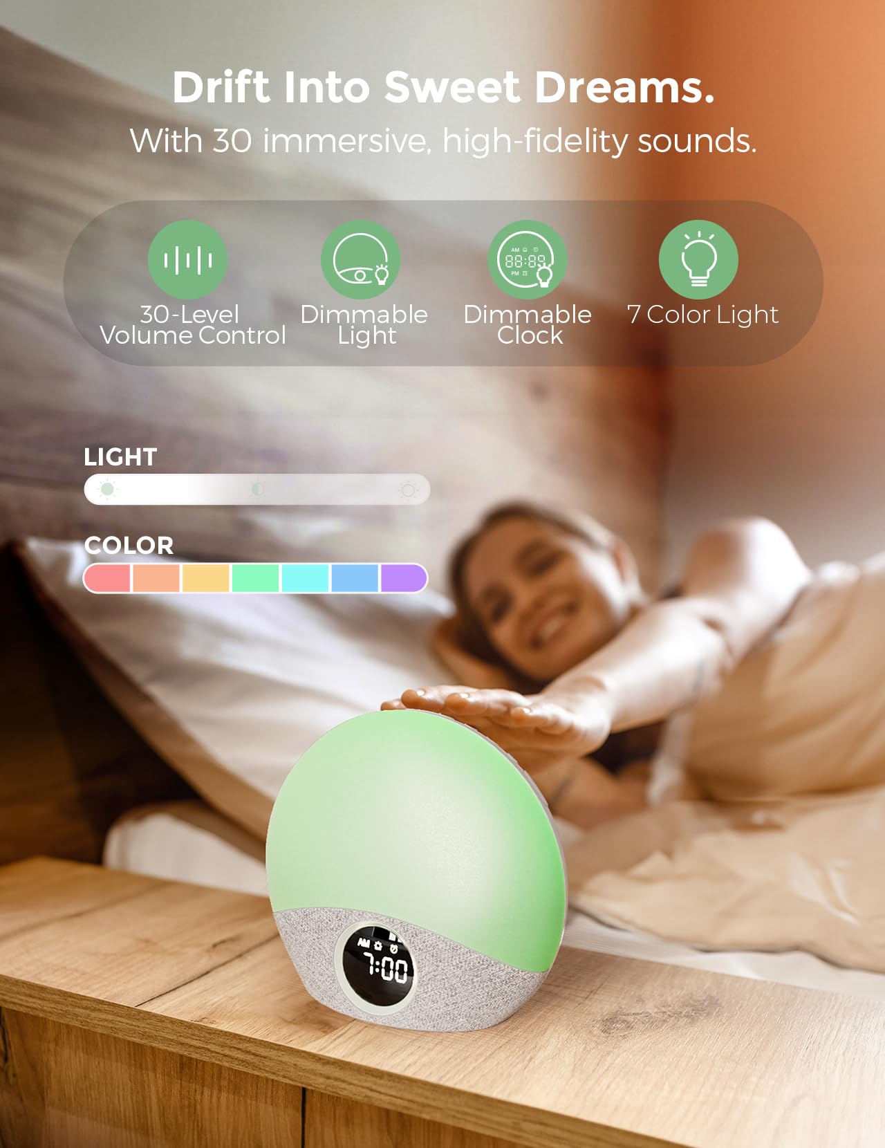 Momcozy Sunrise Alarm Clock & White Noise Machine for Adults & Babies - Dimmable Night Light, 30 Soothing Sleep Sounds, 7 Color Options - Ideal for Heavy Sleepers & Nursery Bedrooms | Perfect for Gentle Wake-Ups, Relaxation & Better Sleep